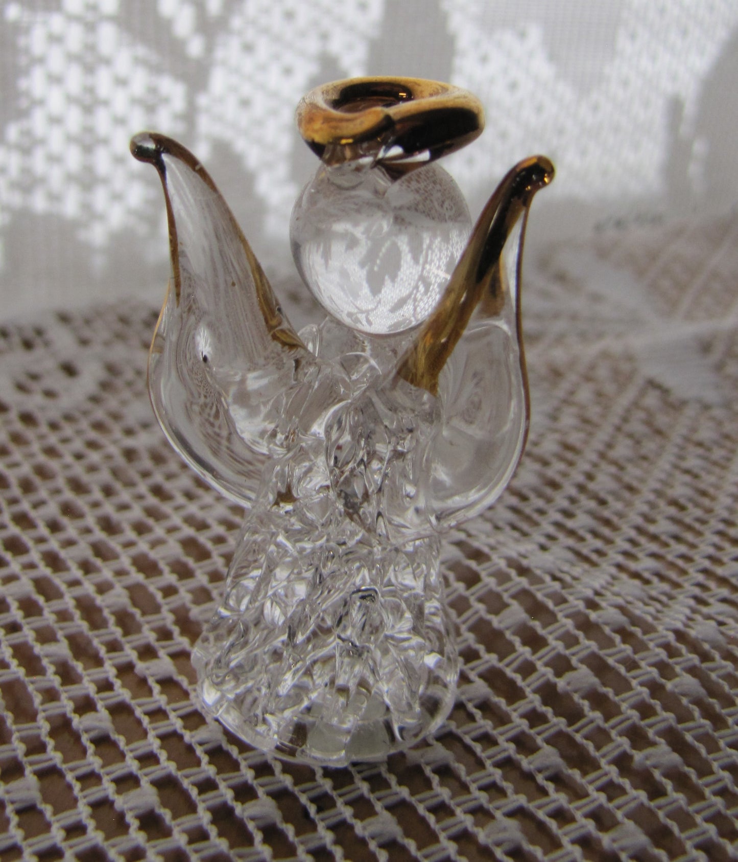 Angel: Vintage Filigree Glass Figurine Prayer Angel with Gold Accents