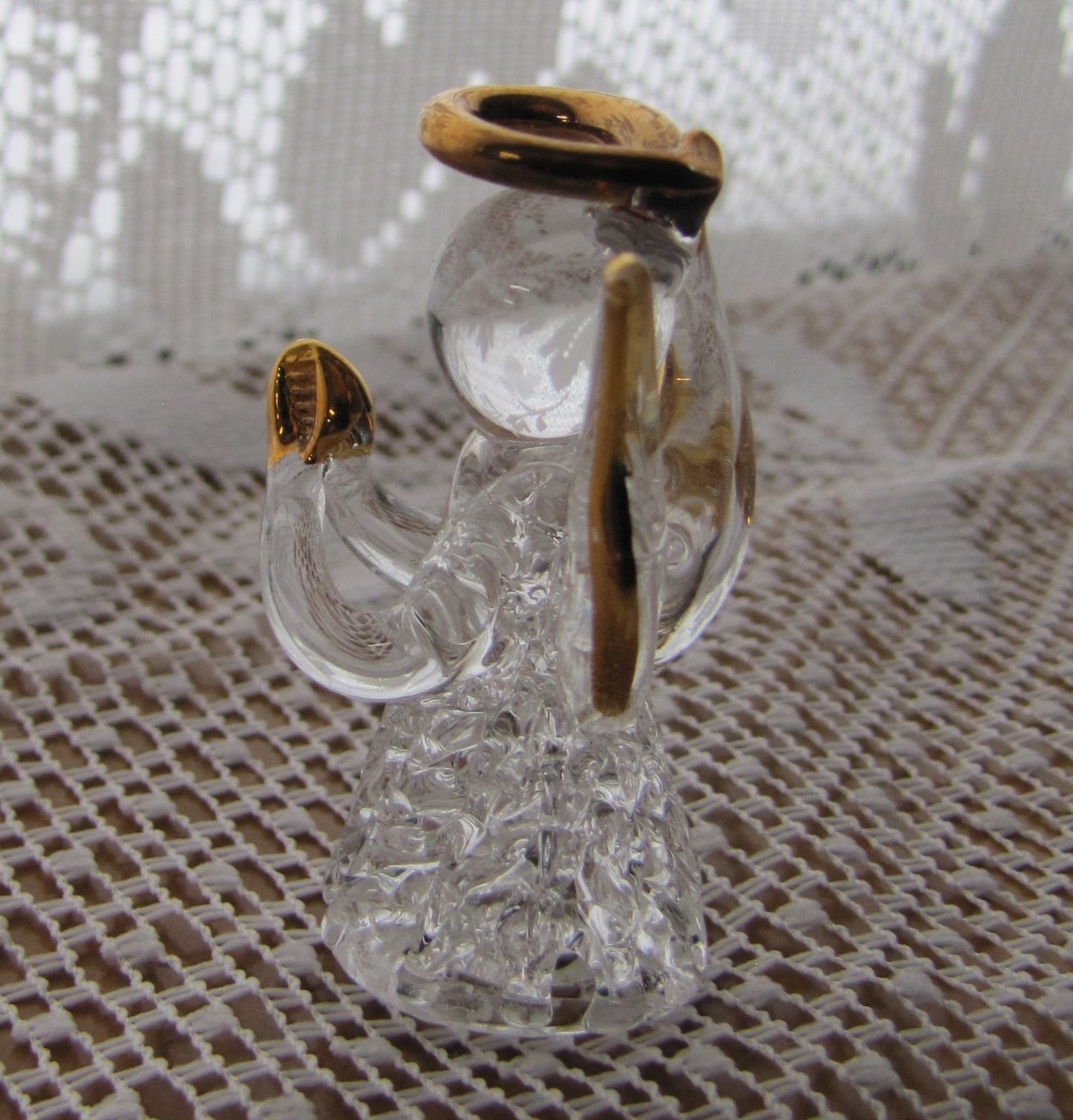 Angel: Vintage Filigree Glass Figurine Prayer Angel with Gold Accents