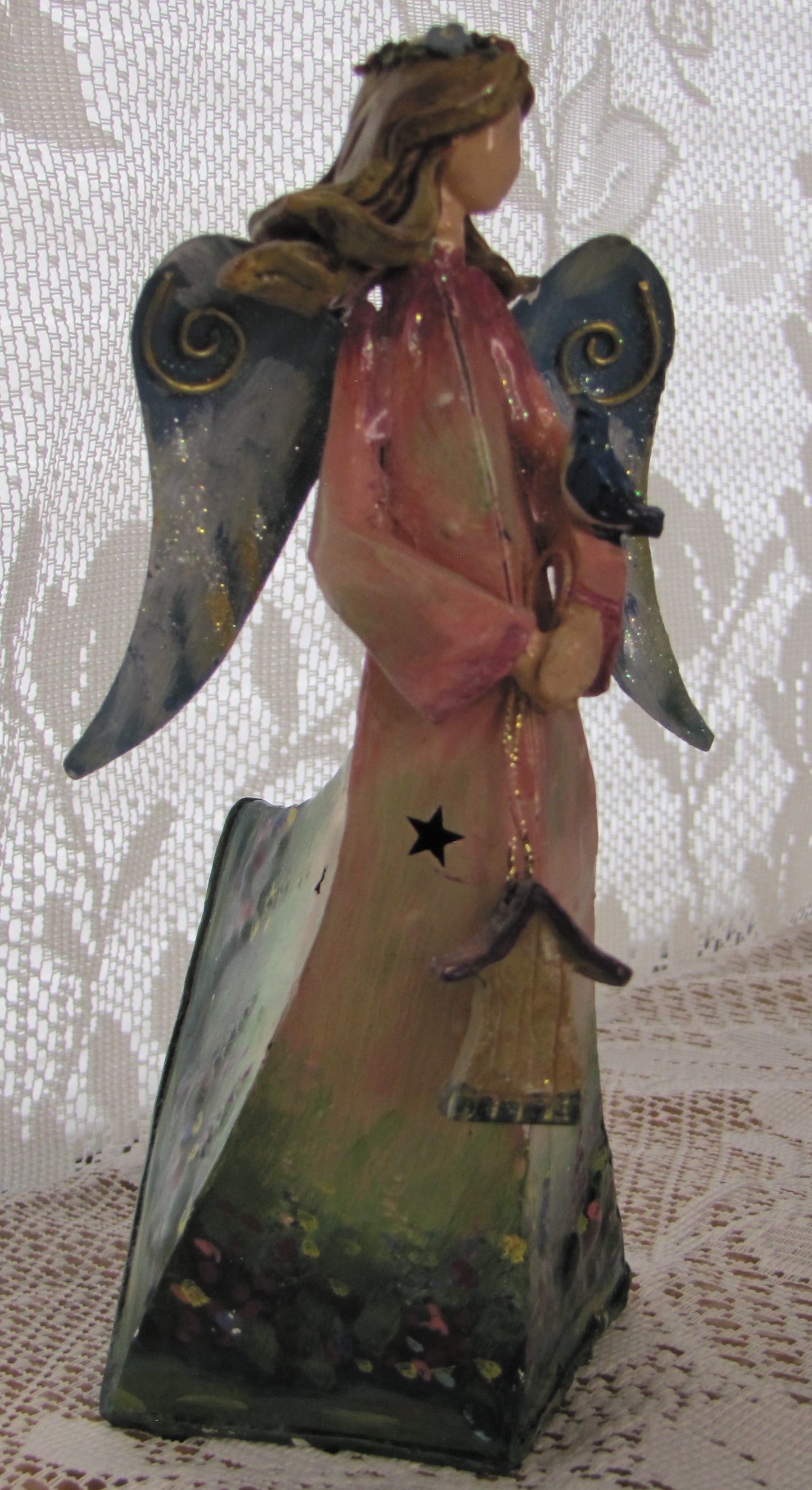 Angel: Vintage? Multi-Colored Metal, Hand Painted and Hand Made with Message