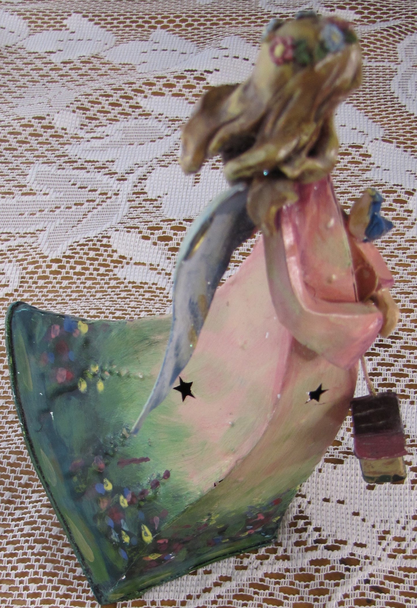 Angel: Vintage? Multi-Colored Metal, Hand Painted and Hand Made with Message