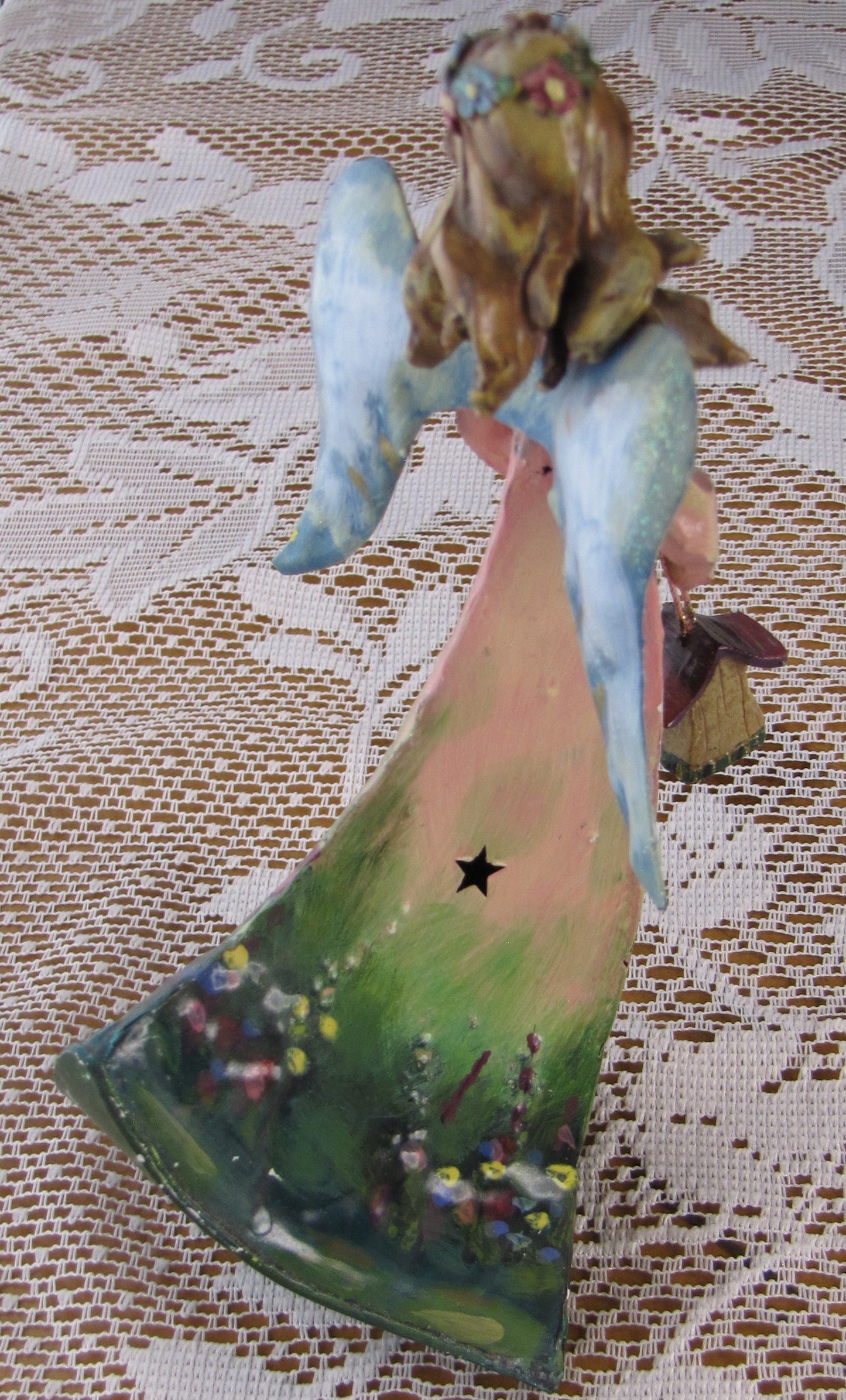 Angel: Vintage? Multi-Colored Metal, Hand Painted and Hand Made with Message