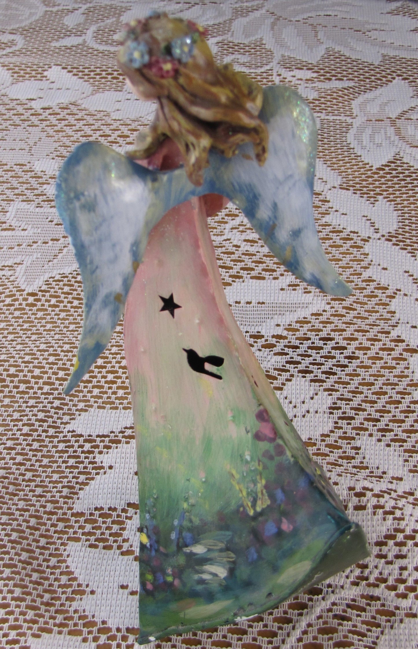 Angel: Vintage? Multi-Colored Metal, Hand Painted and Hand Made with Message