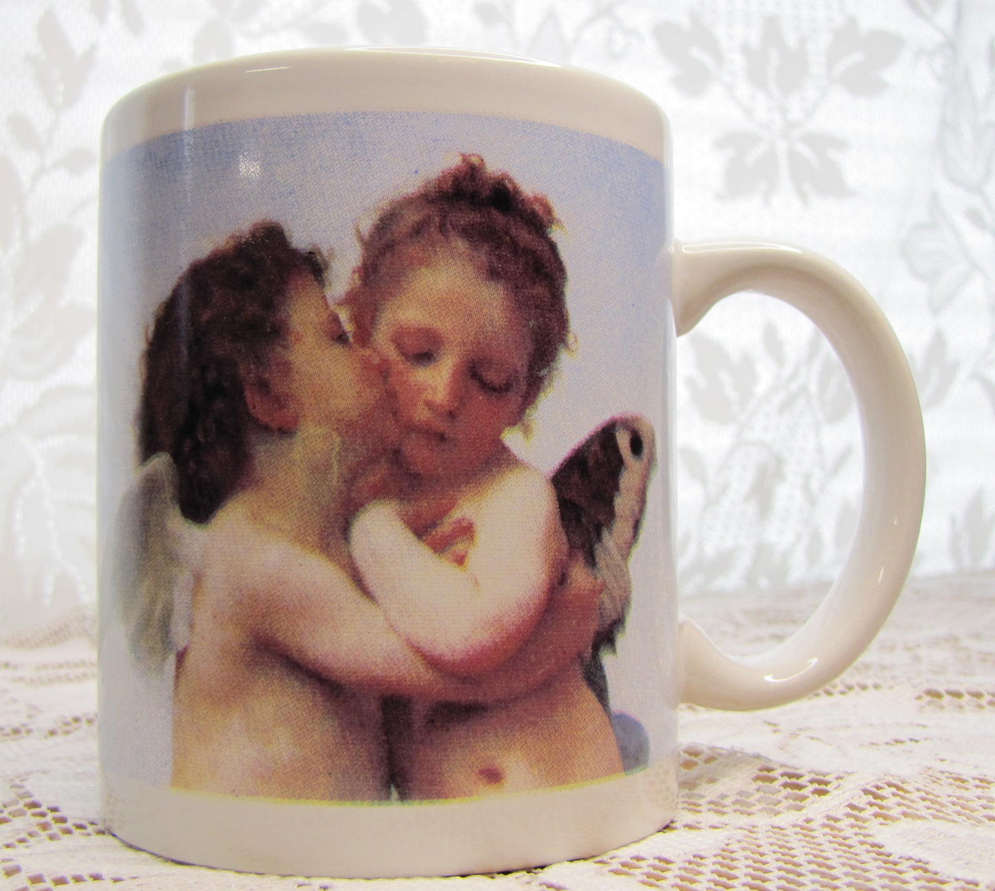 Vintage Art Coffee Mug; First Kiss by William Adolphe Bourguereau, Used