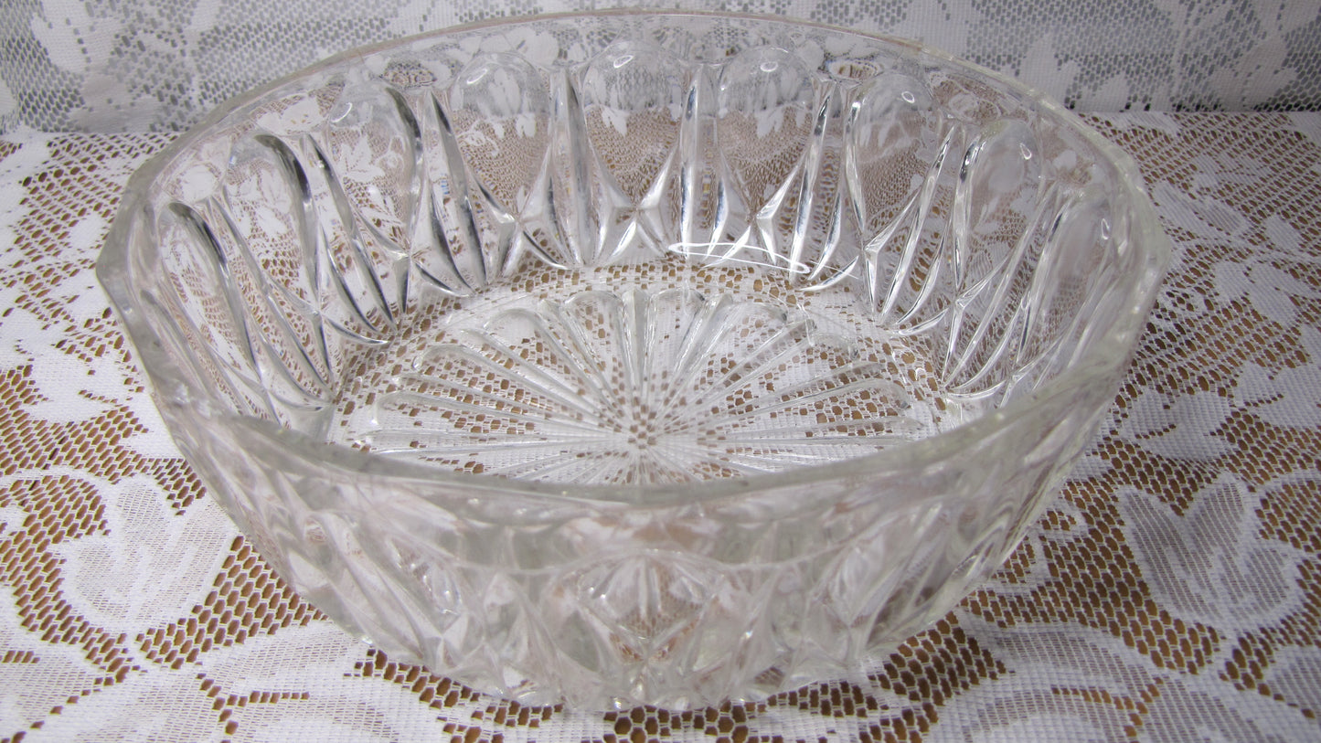 Vintage Cut Glass Bowl Webster Wilcox design, 9" Diameter x 3.25"T, Used, Fair Condition