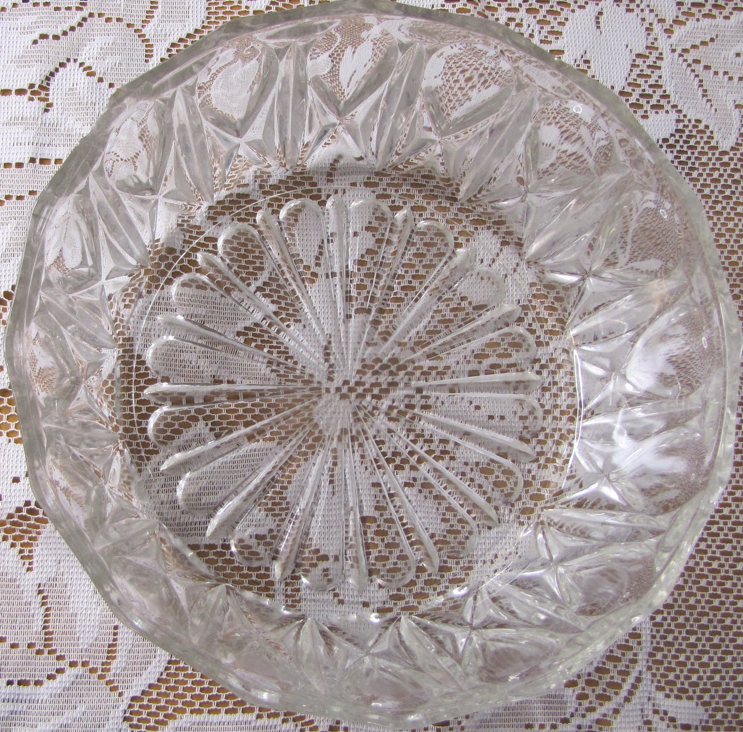 Vintage Cut Glass Bowl Webster Wilcox design, 9" Diameter x 3.25"T, Used, Fair Condition