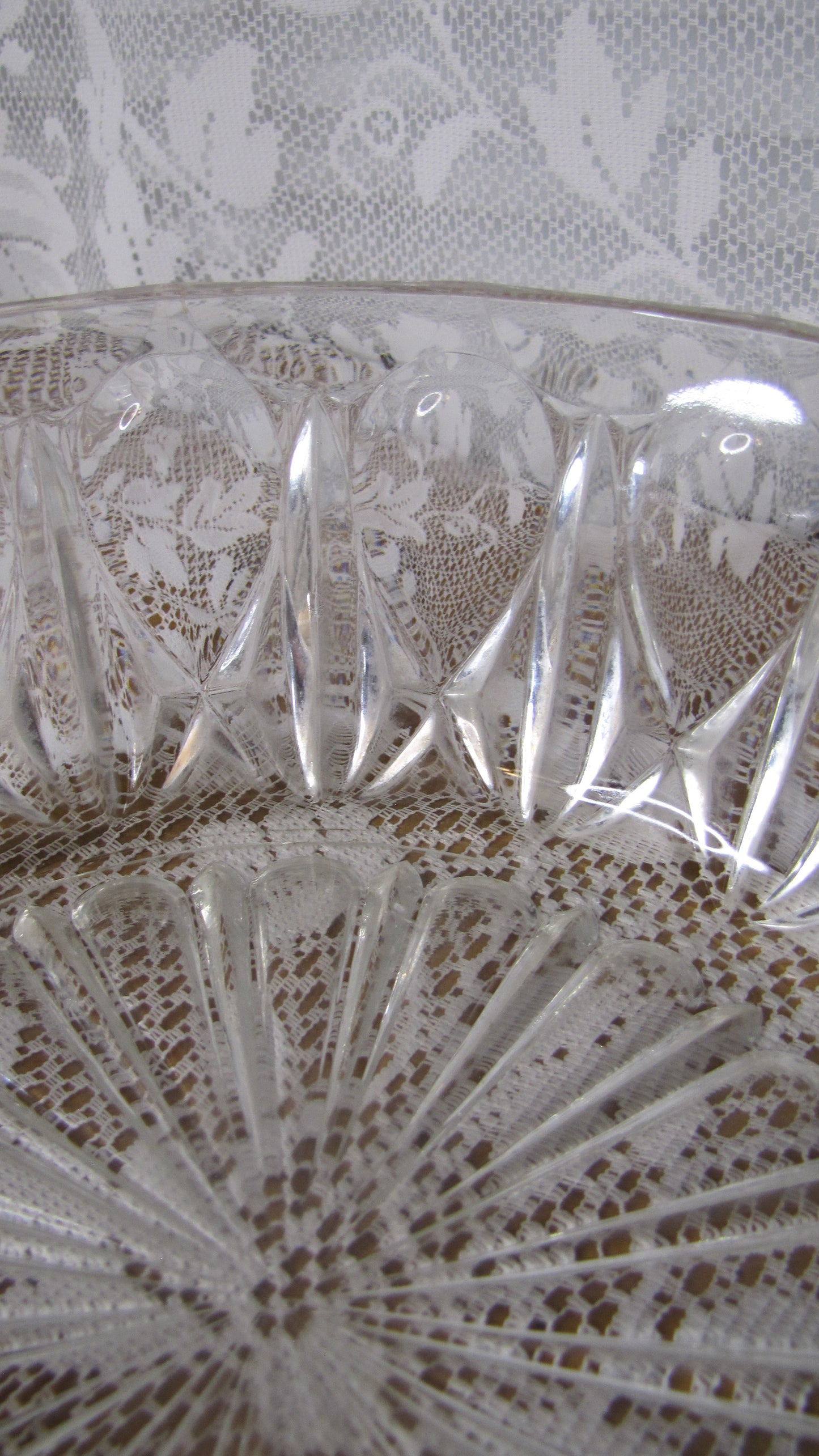 Vintage Cut Glass Bowl Webster Wilcox design, 9" Diameter x 3.25"T, Used, Fair Condition