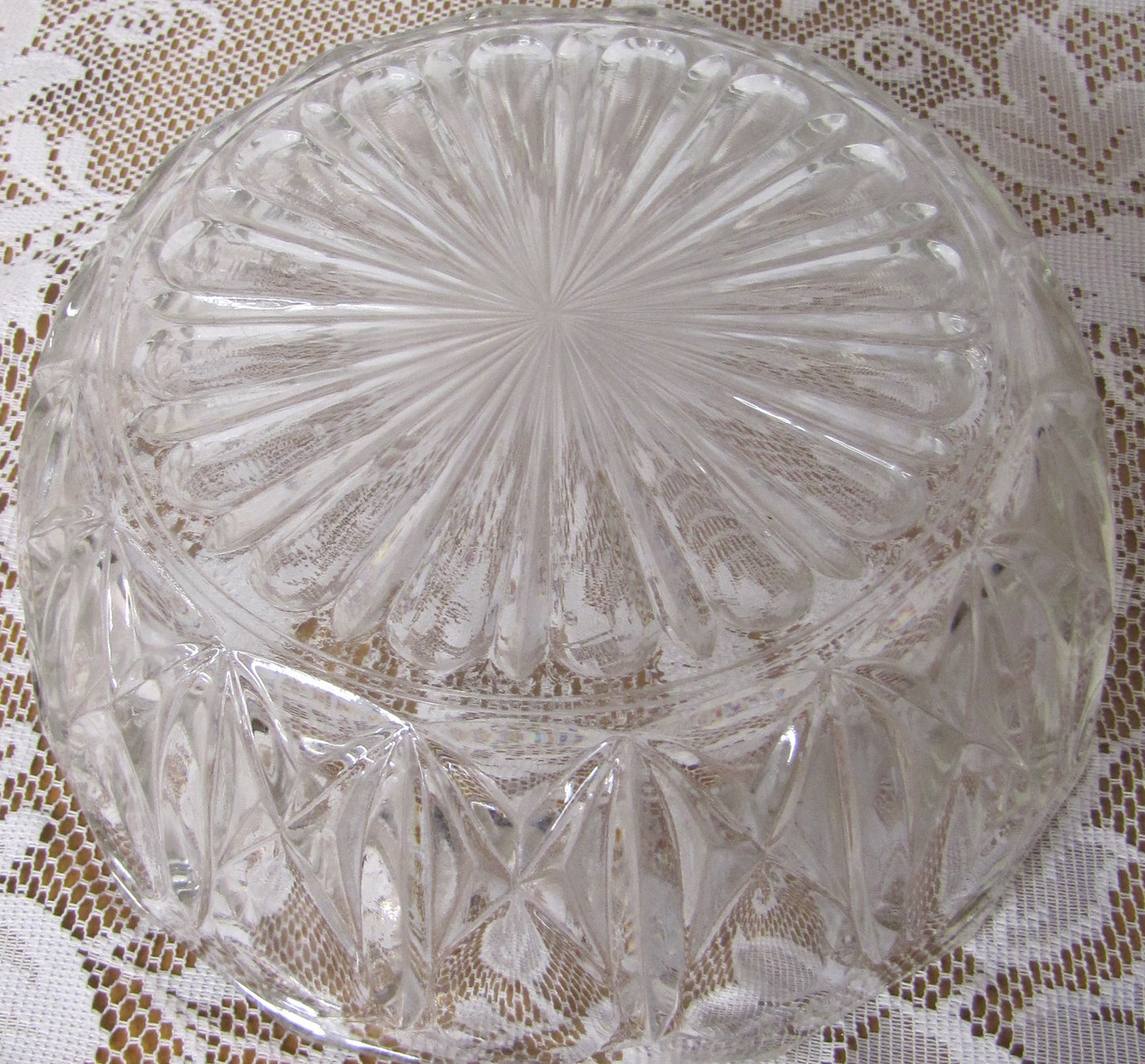 Vintage Cut Glass Bowl Webster Wilcox design, 9" Diameter x 3.25"T, Used, Fair Condition