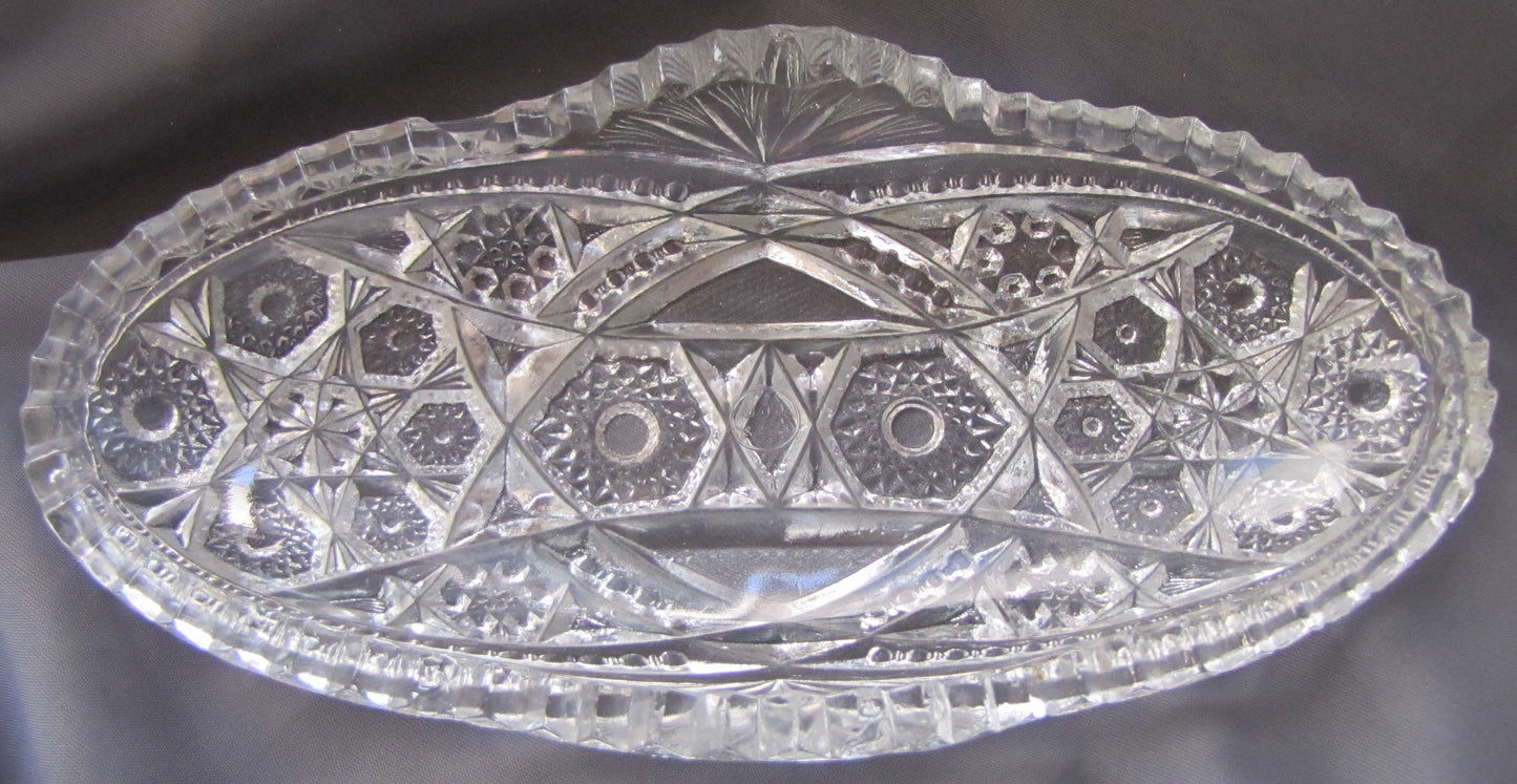 American Brilliant Cut Crystal ABP Relish Bowl Floral DIamond Cut