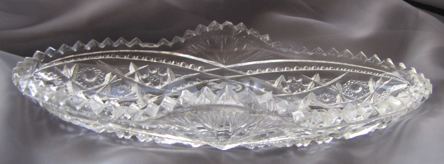 American Brilliant Cut Crystal ABP Relish Bowl Floral DIamond Cut