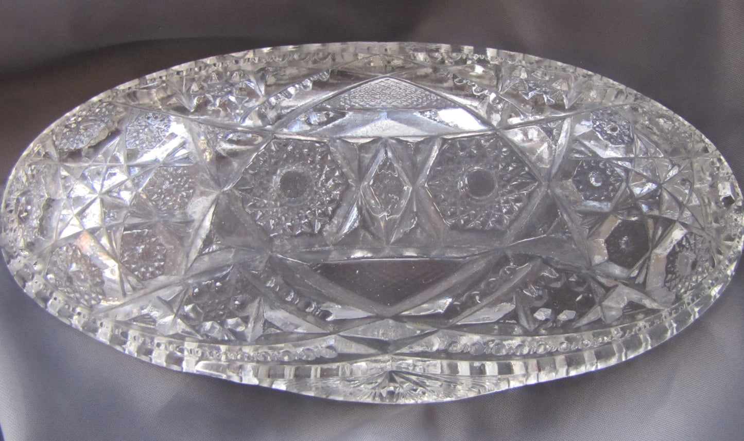 American Brilliant Cut Crystal ABP Relish Bowl Floral DIamond Cut