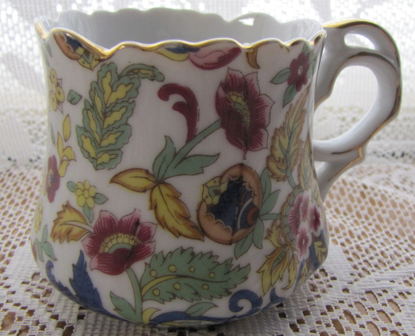 Antique Lefton China Hand Painted Tea Cup, Floral Design with Gold Trim on Top