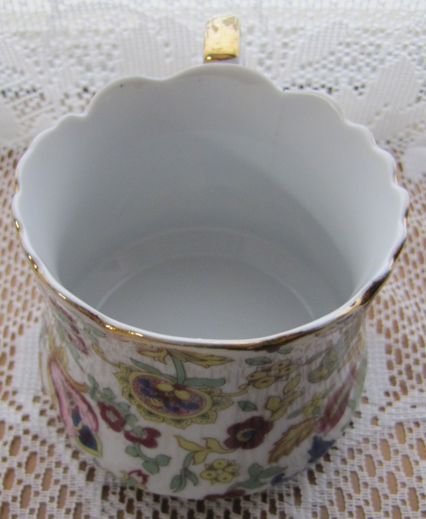 Antique Lefton China Hand Painted Tea Cup, Floral Design with Gold Trim on Top