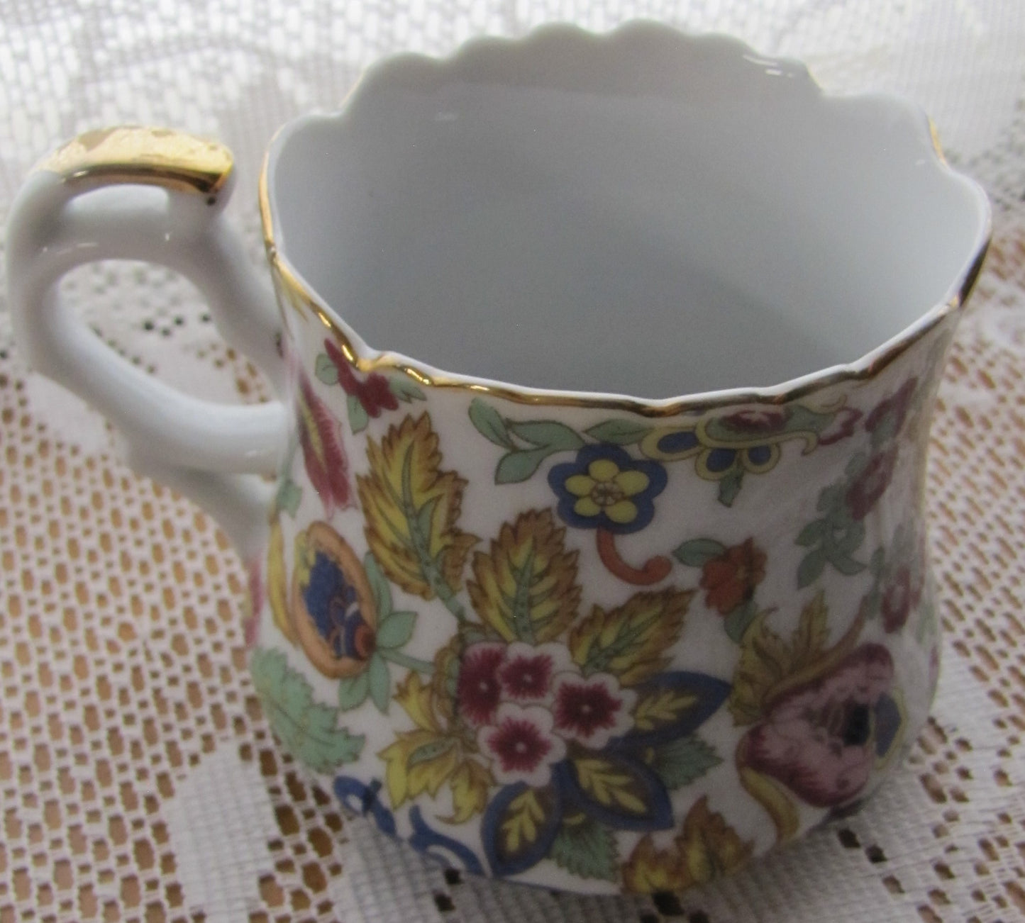 Antique Lefton China Hand Painted Tea Cup, Floral Design with Gold Trim on Top