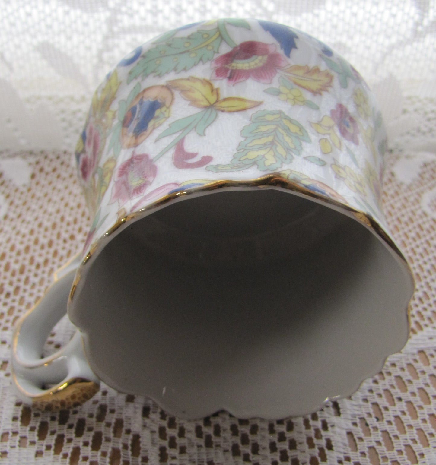 Antique Lefton China Hand Painted Tea Cup, Floral Design with Gold Trim on Top