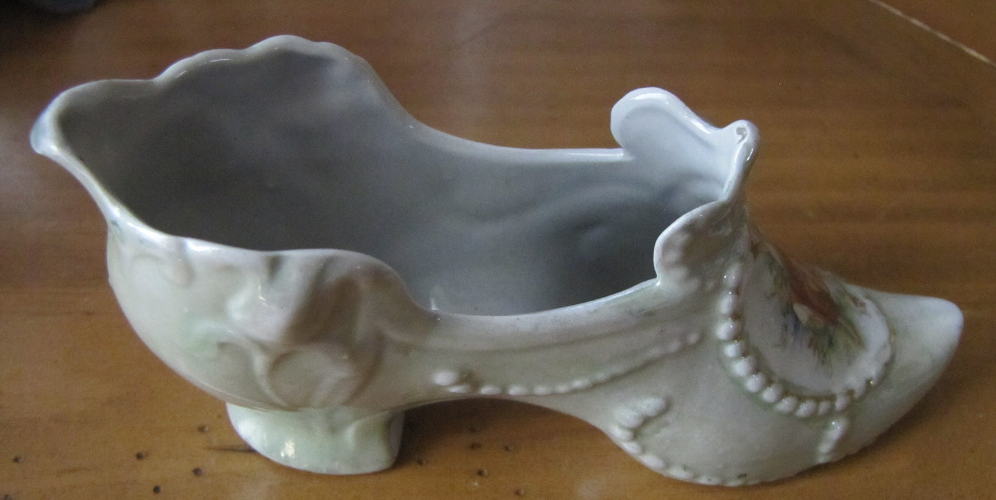 Vintage Porcelain Shoe with Woman and Child in Garden, Used, Good Condition