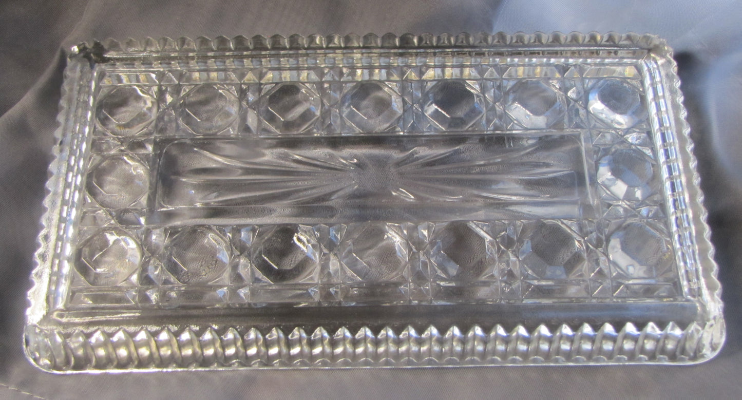 Federal Glass Windsor Clear Glass Relish/Candy Dish 8.5"L x 4.75"W Diamond Cut Design