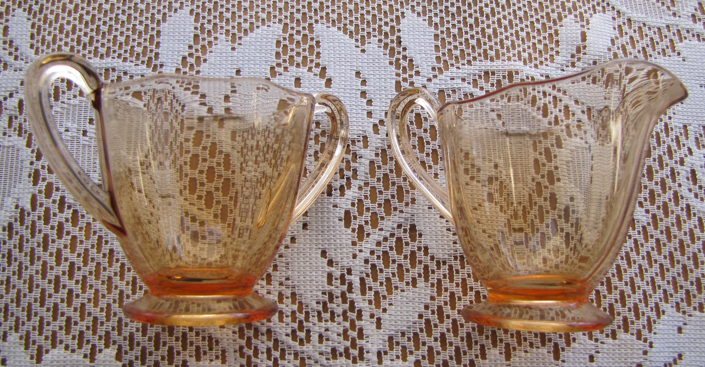 Amber Glass Sugar and Creamer bowl set, 2 3/4" high , Used, Excellent Condition