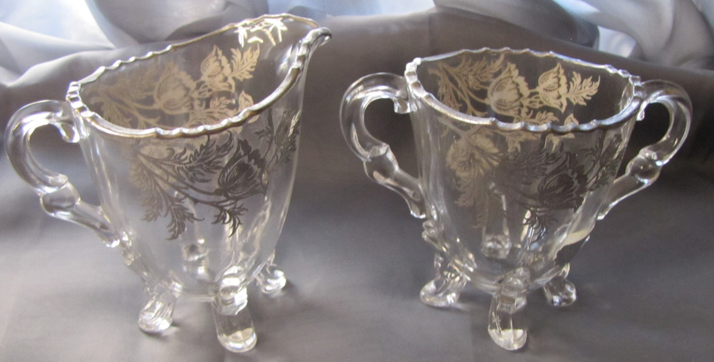 Antique 1950's Silver City "Flanders Footed Creamer and Sugar Set, Used, Excellent Condition