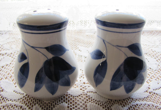 Vintage Ceramic White and Blue Floral Tulip Salt and Pepper Shakers