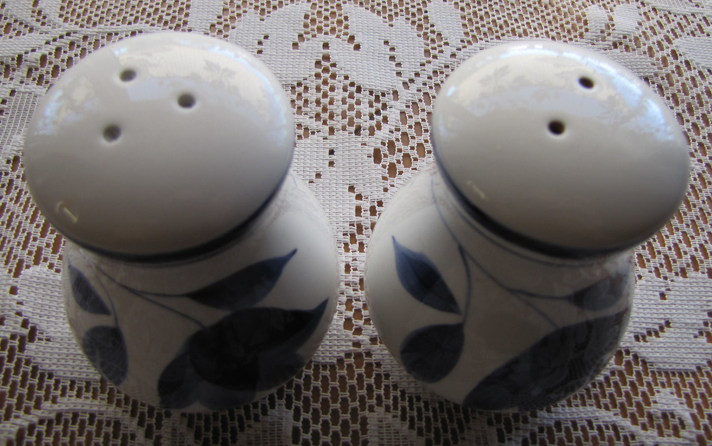 Vintage Ceramic White and Blue Floral Tulip Salt and Pepper Shakers