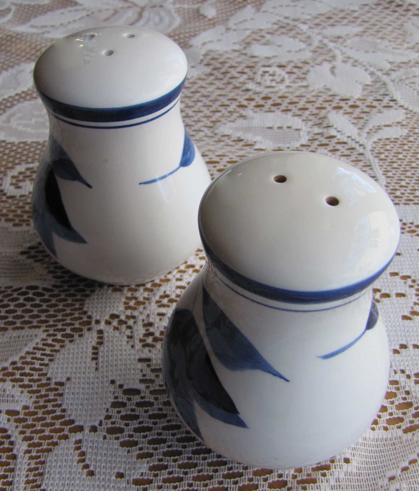 Vintage Ceramic White and Blue Floral Tulip Salt and Pepper Shakers