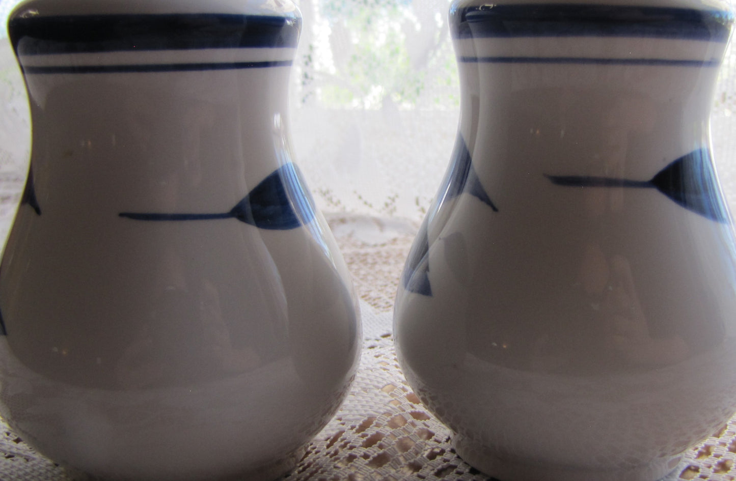 Vintage Ceramic White and Blue Floral Tulip Salt and Pepper Shakers