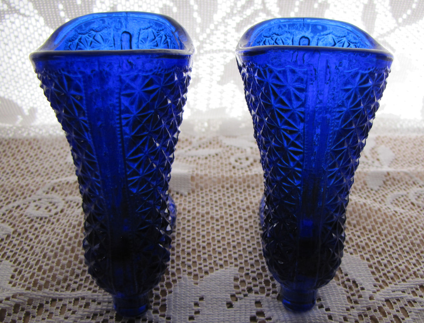 Vintage; Cobalt Blue Shoe Glass Boot Set, High profile, Hand cut, Used, Excellent Condition