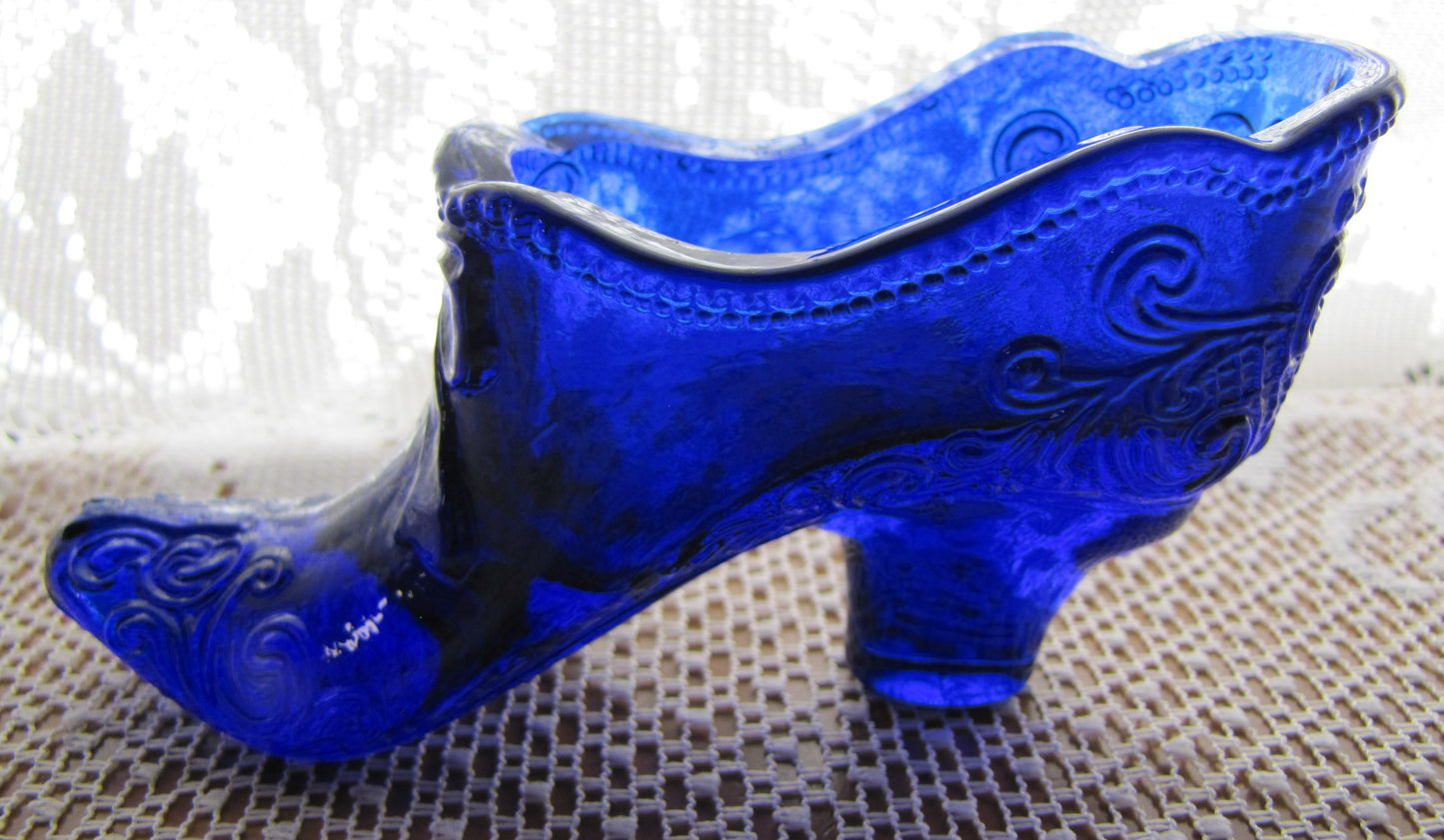 Vintage 1970 Mosser Colbalt Blue Glass Slipper, used, Excellent Condition