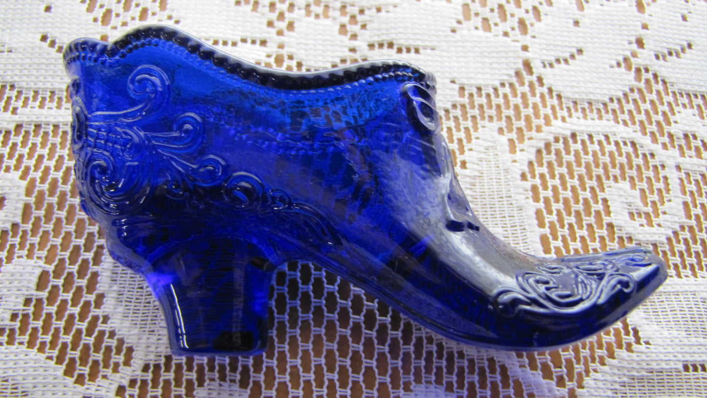 Vintage 1970 Mosser Colbalt Blue Glass Slipper, used, Excellent Condition