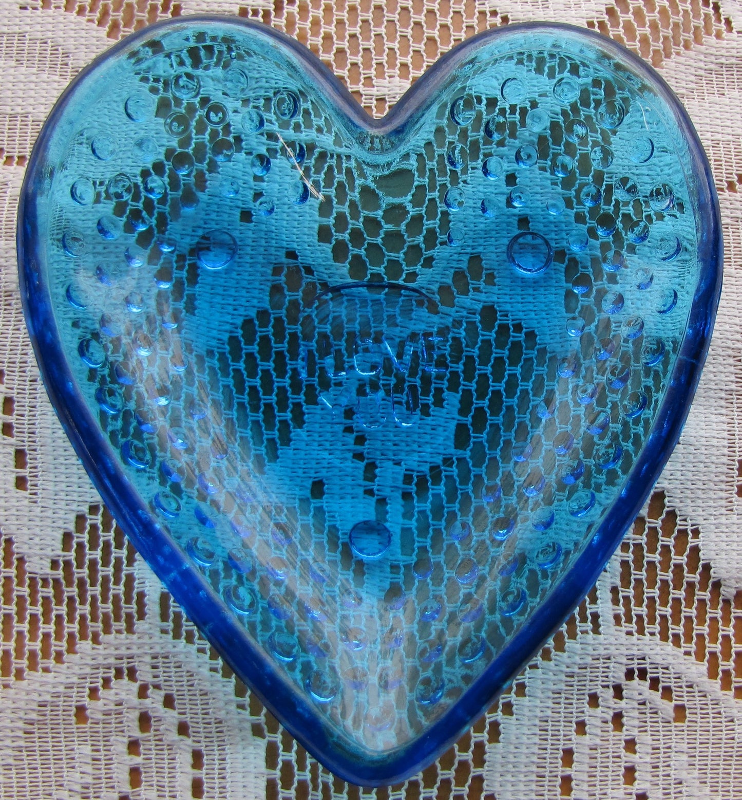 Vintage; Blue "I Love You Heart" Shaped Trinket Dish