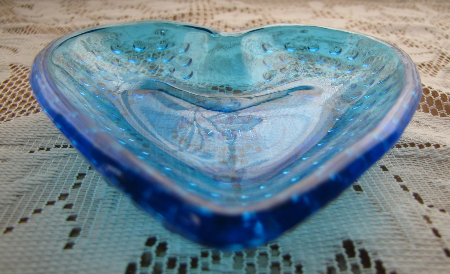 Vintage; Blue "I Love You Heart" Shaped Trinket Dish