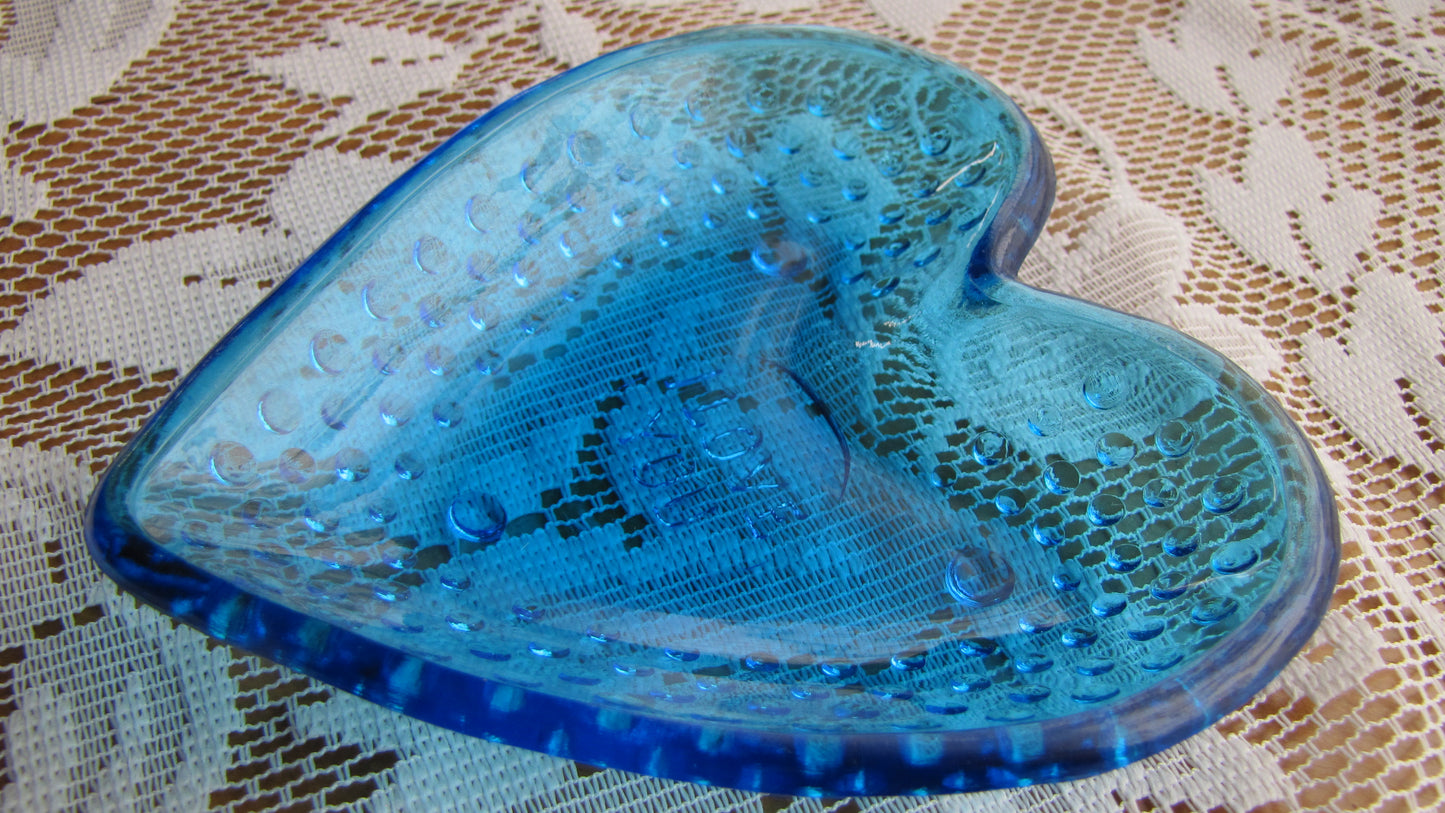 Vintage; Blue "I Love You Heart" Shaped Trinket Dish