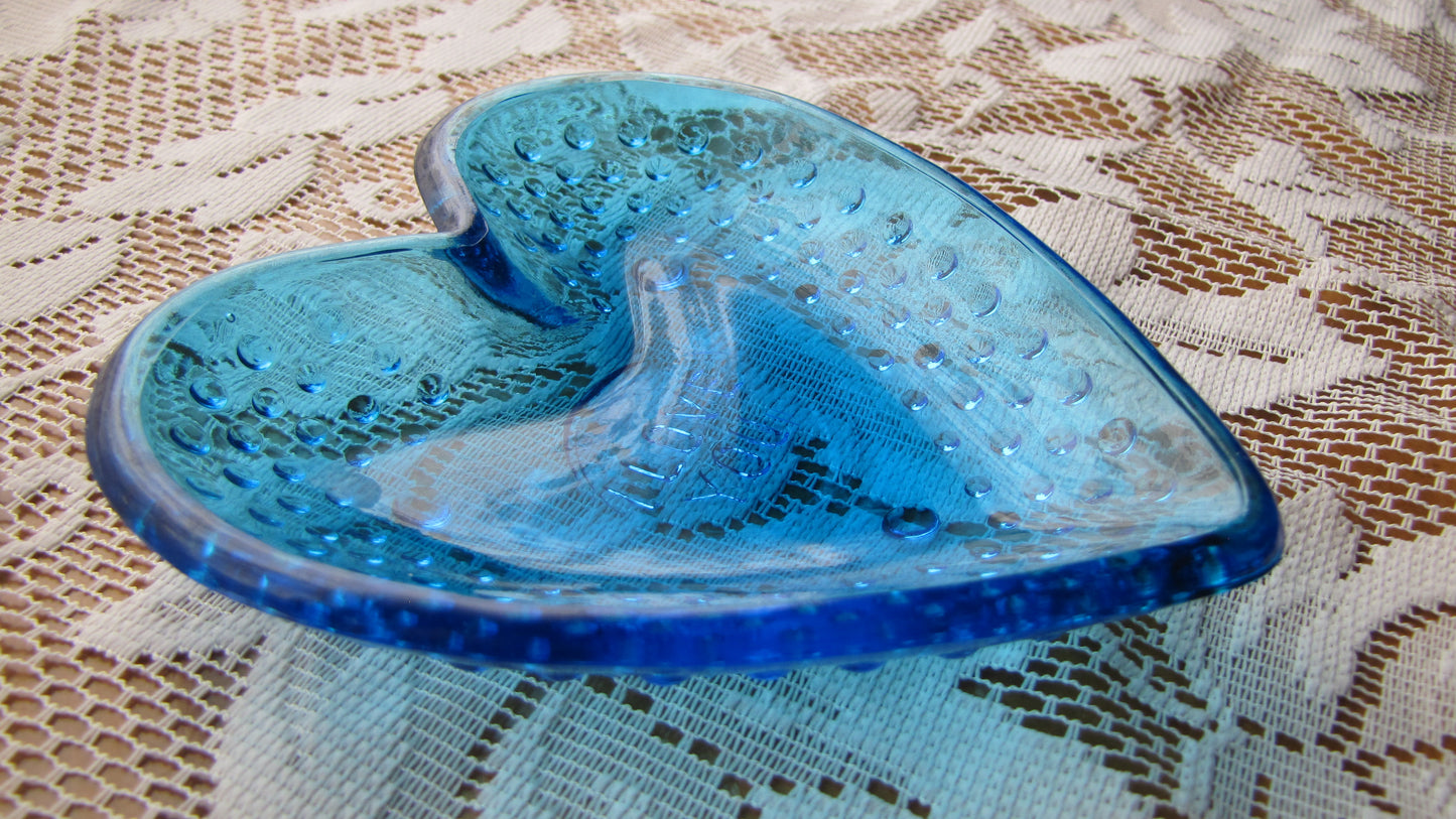 Vintage; Blue "I Love You Heart" Shaped Trinket Dish