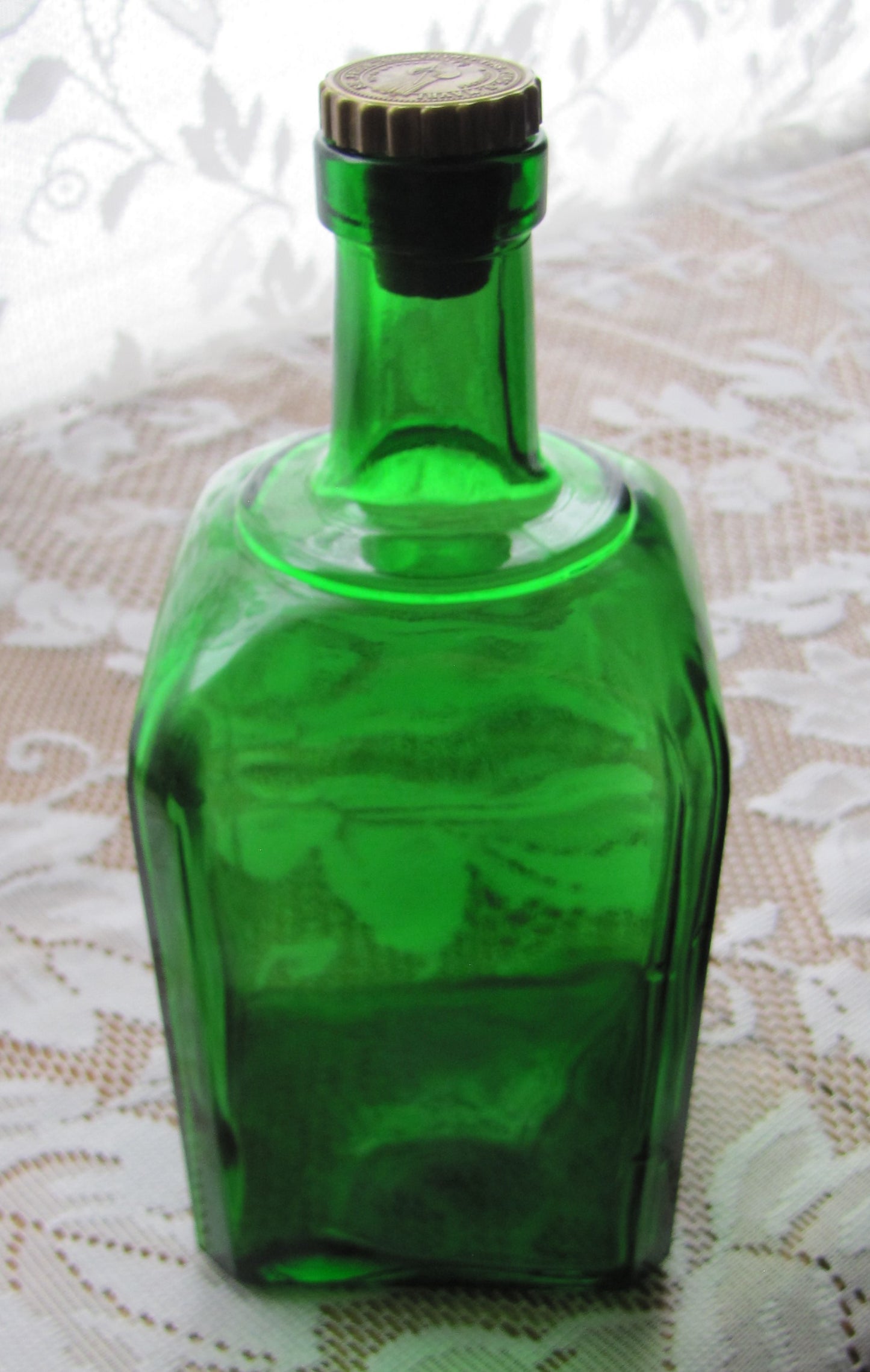 Vintage; Green Tequila bottle with stopper, markings "LA MADRILENA,S.A.  MEXICO"