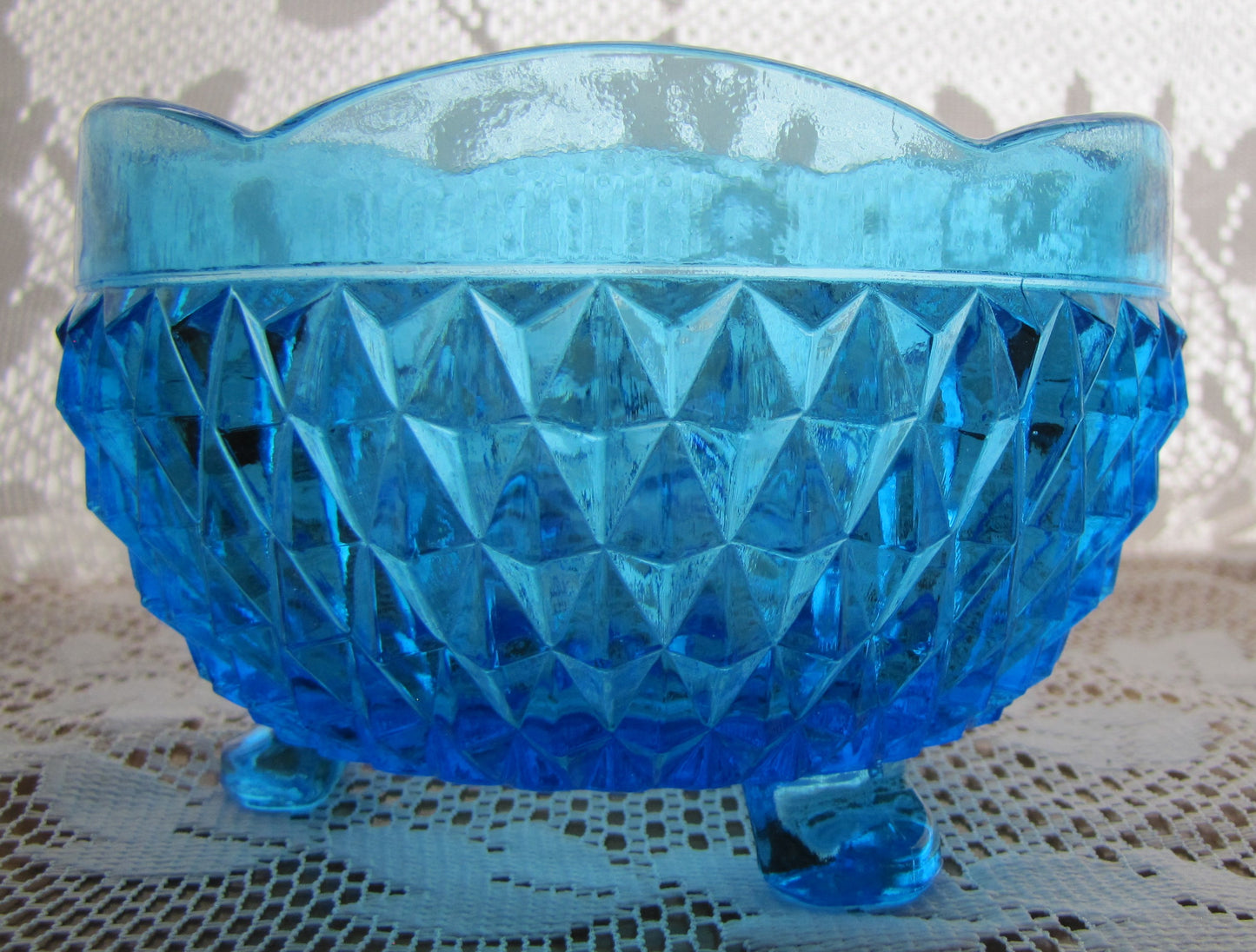 Vintage; Indiana Blue Glass 3 Toe Candy Dish, 5" x 3" Tall , Used, Excellent Condition