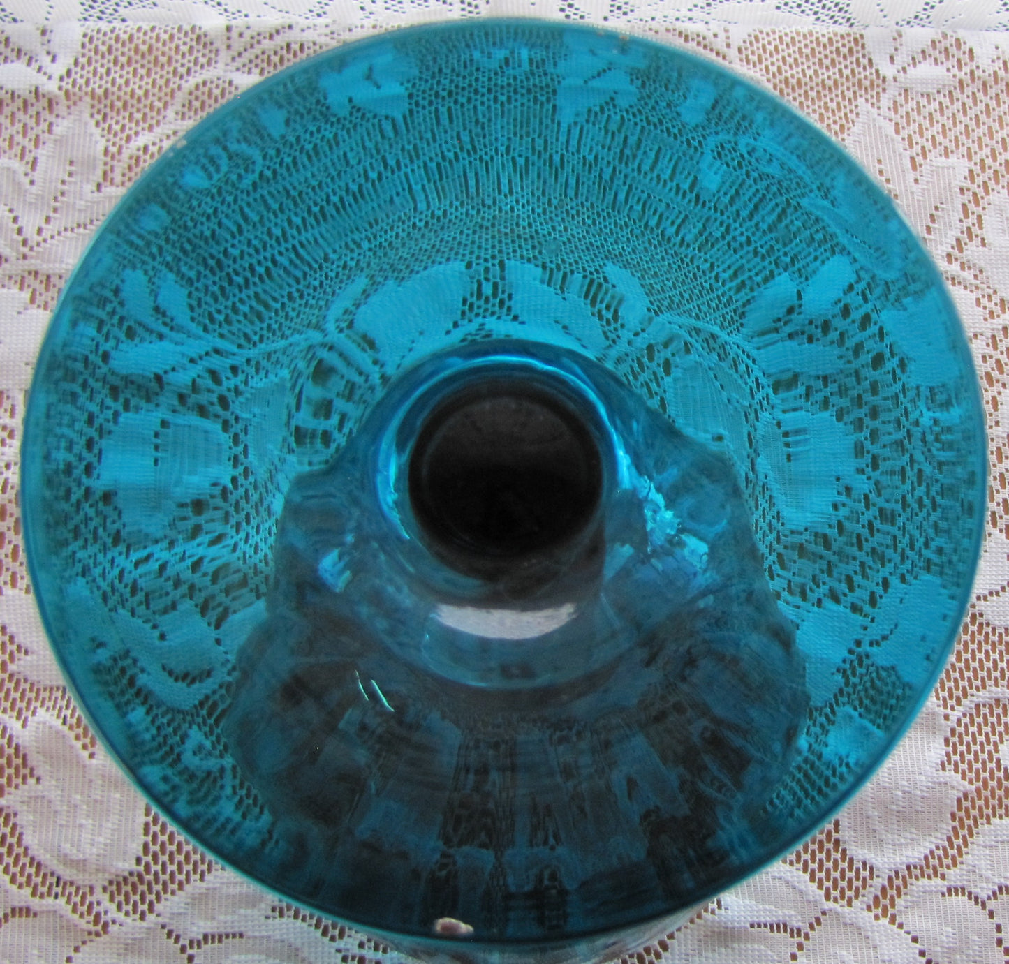 Large Art Glass Emboli Mid Century Aqua Blue Compote Bowl 12" Tall Italy, Used, Antique, Excellent Condition