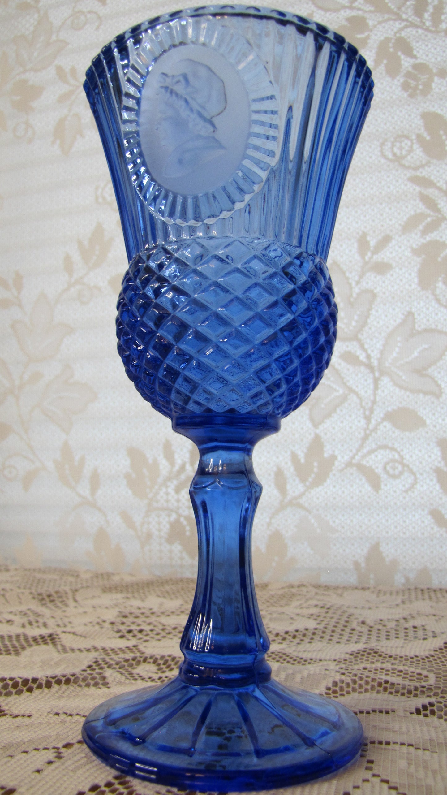 Avon; Fostoria Martha Washington Goblet, Cobalt Blue, 8.25" Tall x 4"Dia , Used, Excellent