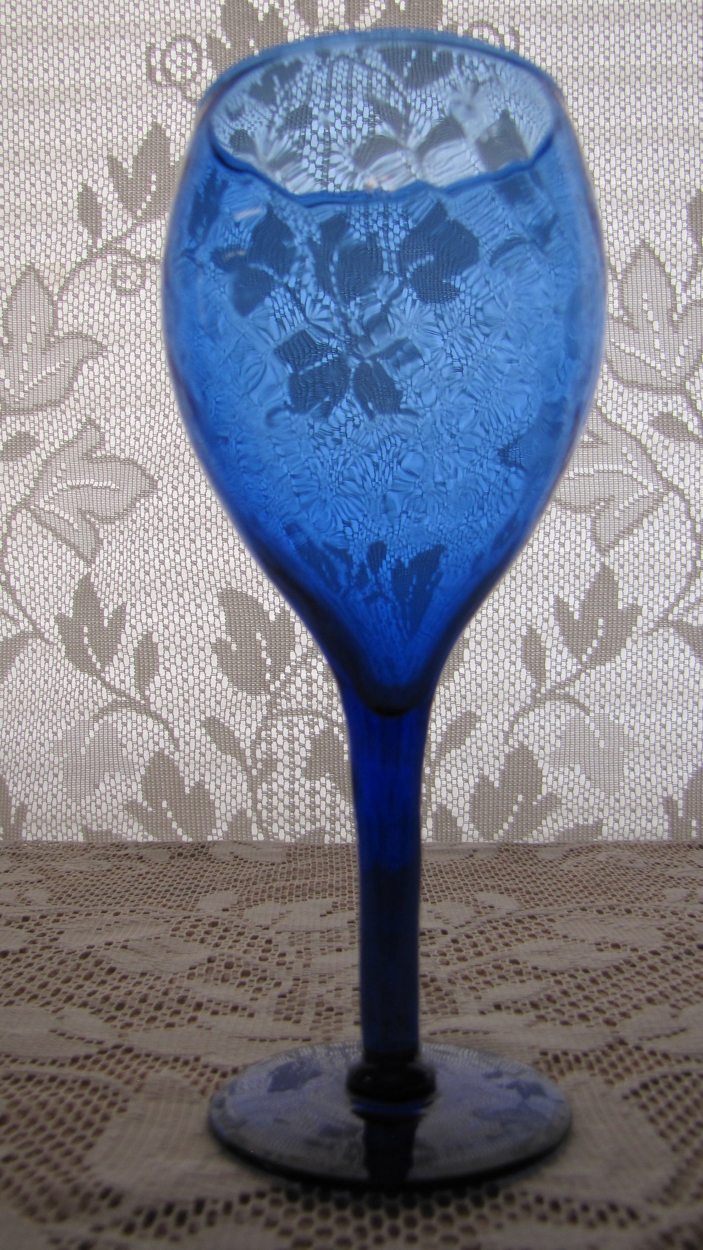 Vintage; Colony Helena Blue Wine Glass, 7" Tall, Handspun, Used, Antique, Excellent Condition