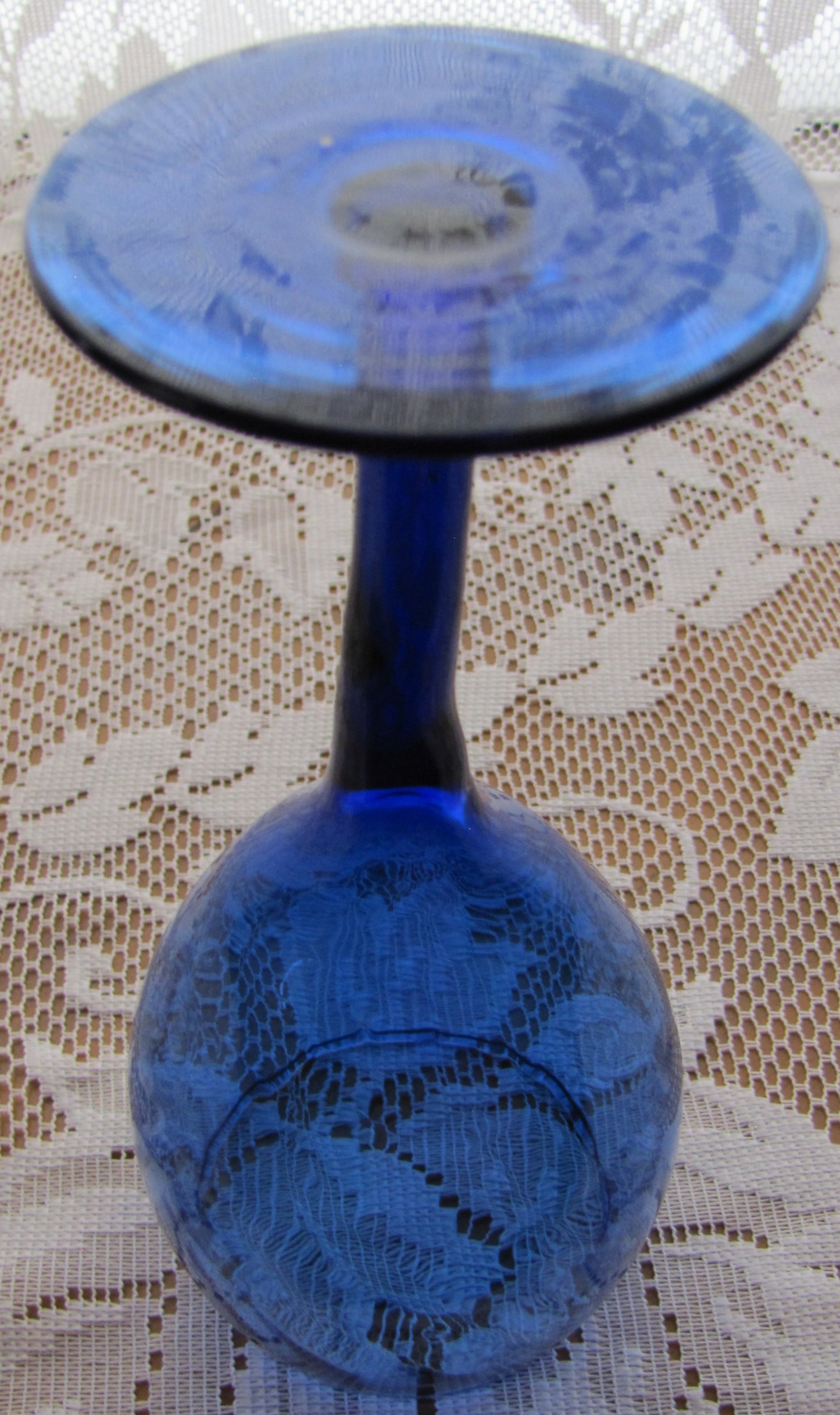 Vintage; Colony Helena Blue Wine Glass, 7" Tall, Handspun, Used, Antique, Excellent Condition