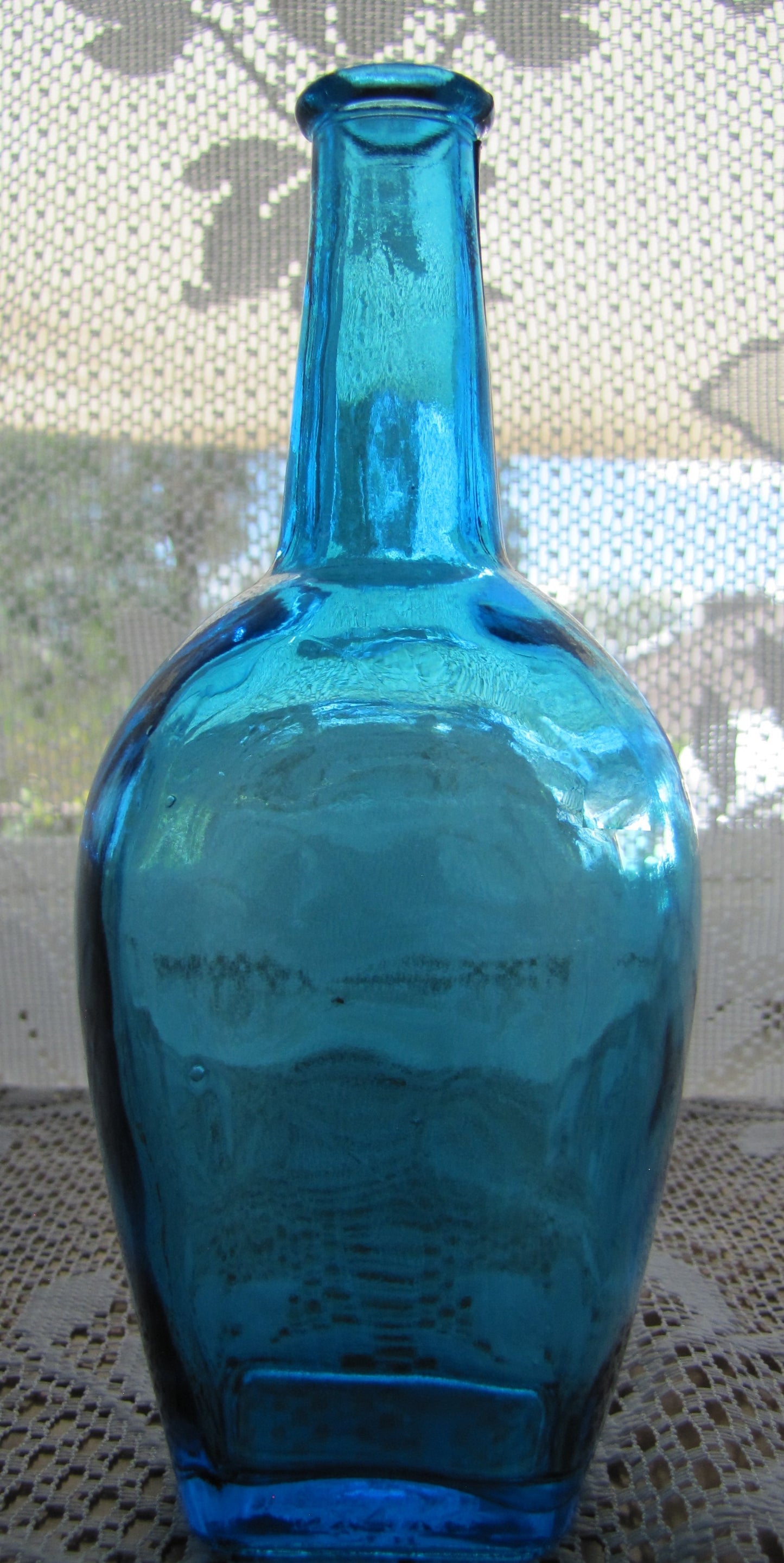 Vintage; Aqua Blue Glass Bottle, Made in Japan , 6" Tall,  Used, Excellent Condition