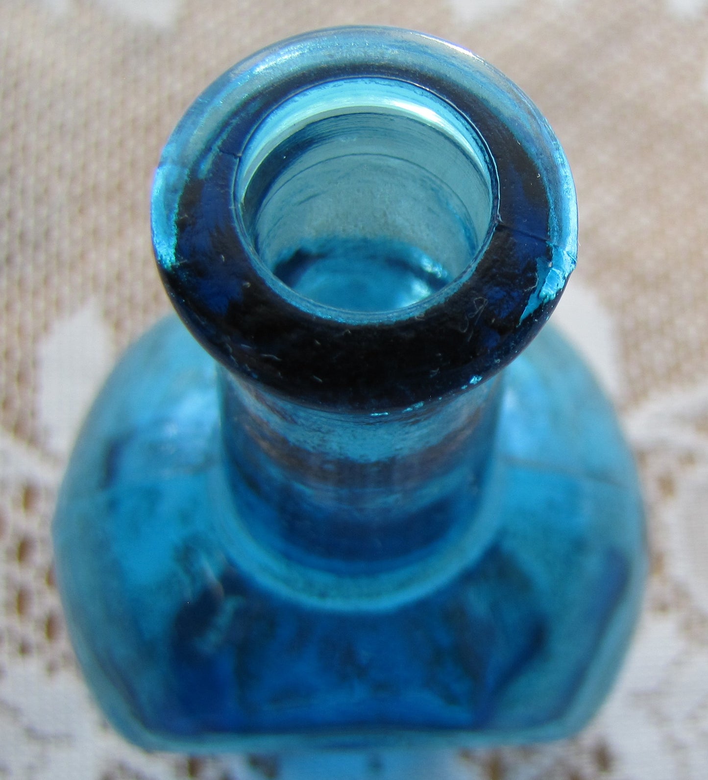 Vintage; Aqua Blue Glass Bottle, Made in Japan , 6" Tall,  Used, Excellent Condition