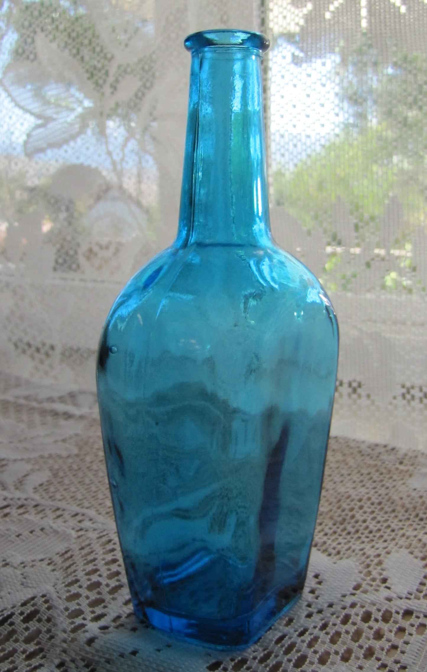 Vintage; Aqua Blue Glass Bottle, Made in Japan , 6" Tall,  Used, Excellent Condition