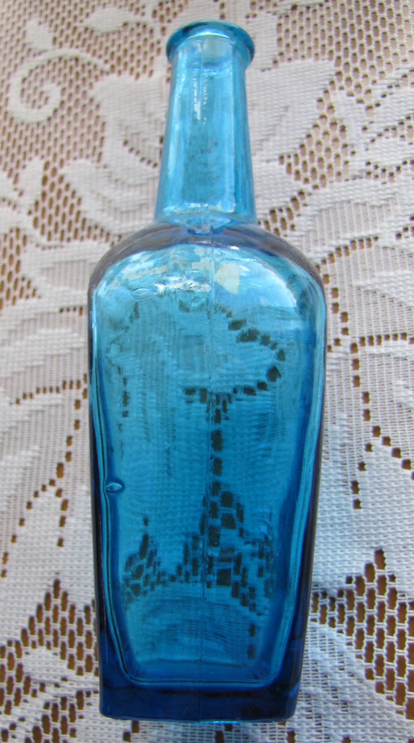 Vintage; Aqua Blue Glass Bottle, Made in Japan , 6" Tall,  Used, Excellent Condition