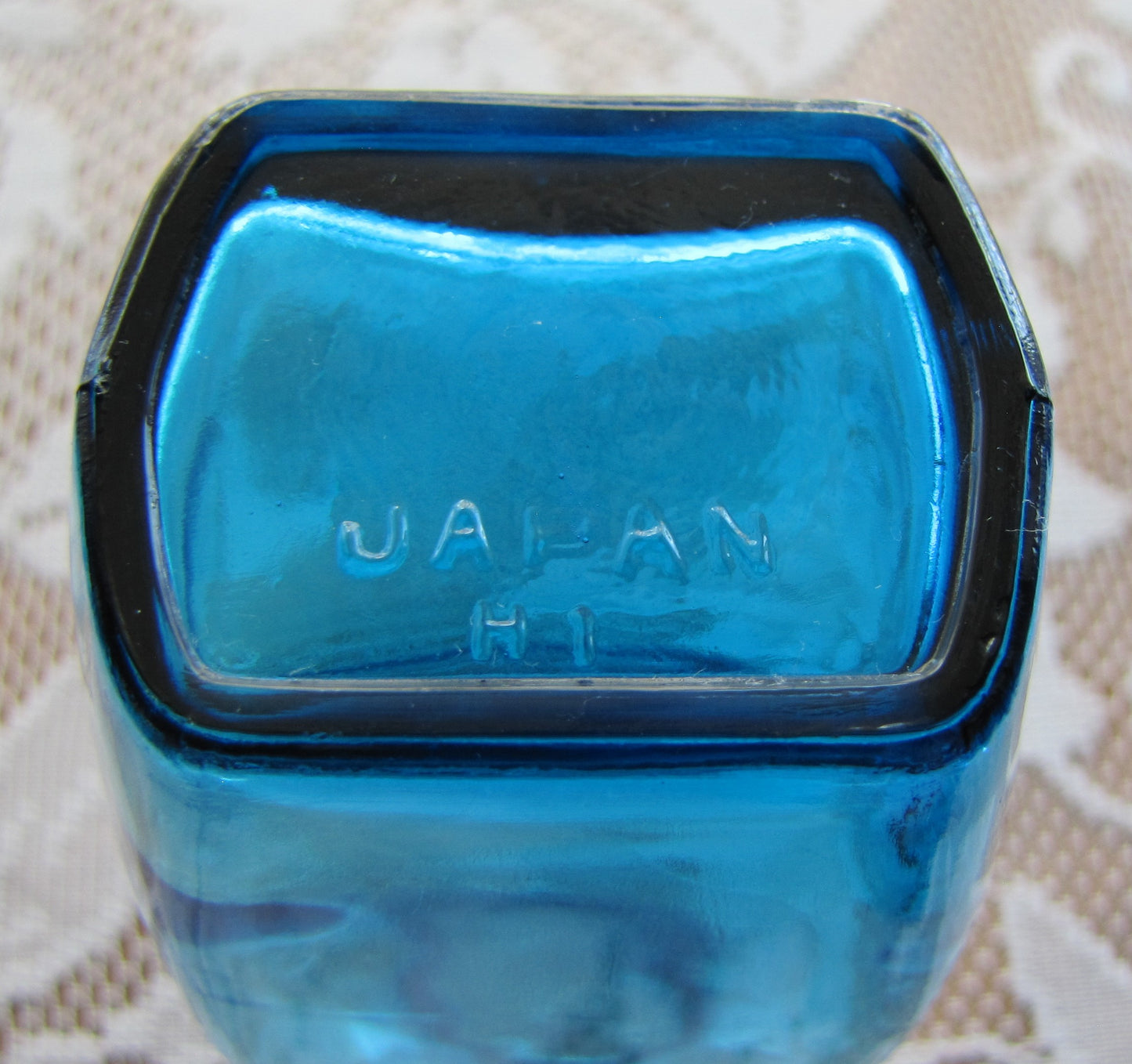 Vintage; Aqua Blue Glass Bottle, Made in Japan , 6" Tall,  Used, Excellent Condition