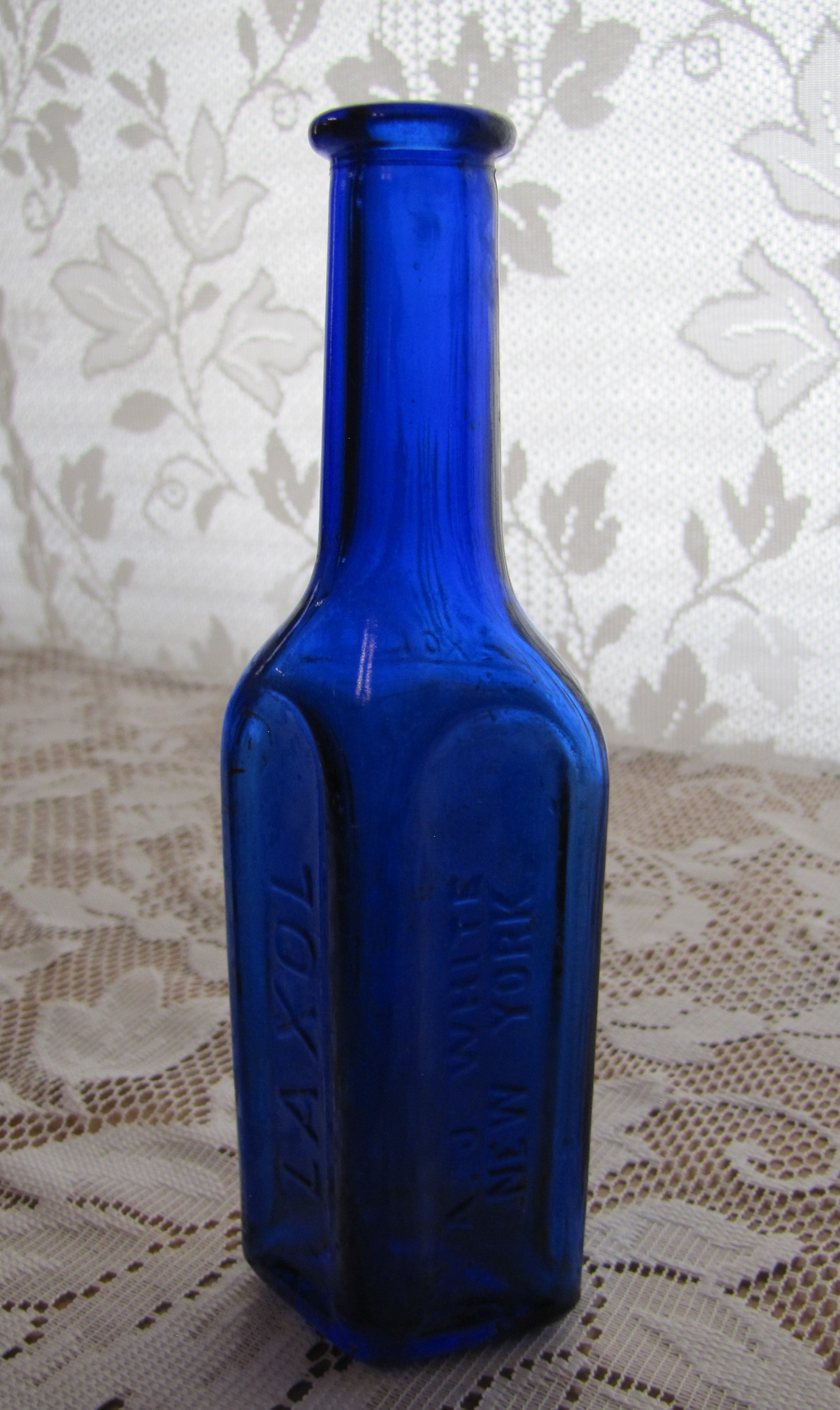 Vintage Cobalt Blue Glass Bottle Laxol Aj White Noble Trinkets