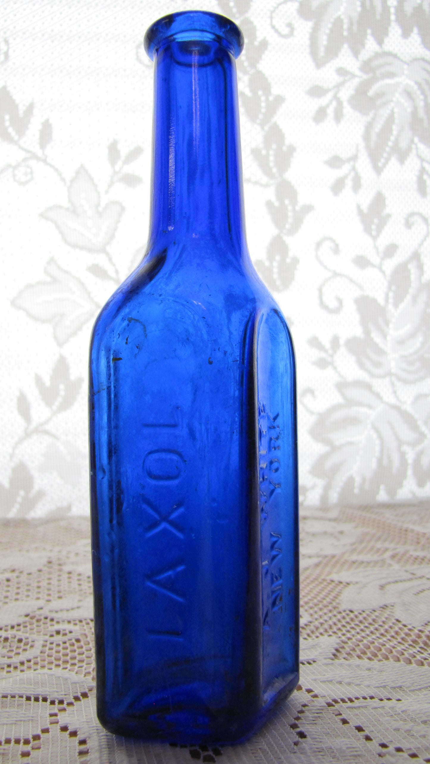 Antique;1890's 7" High Cobalt Blue Sunroom Decorator Glass Bottle, LAXOL, A.J. WHITE , NEW YORK , Used, Excellent Condition