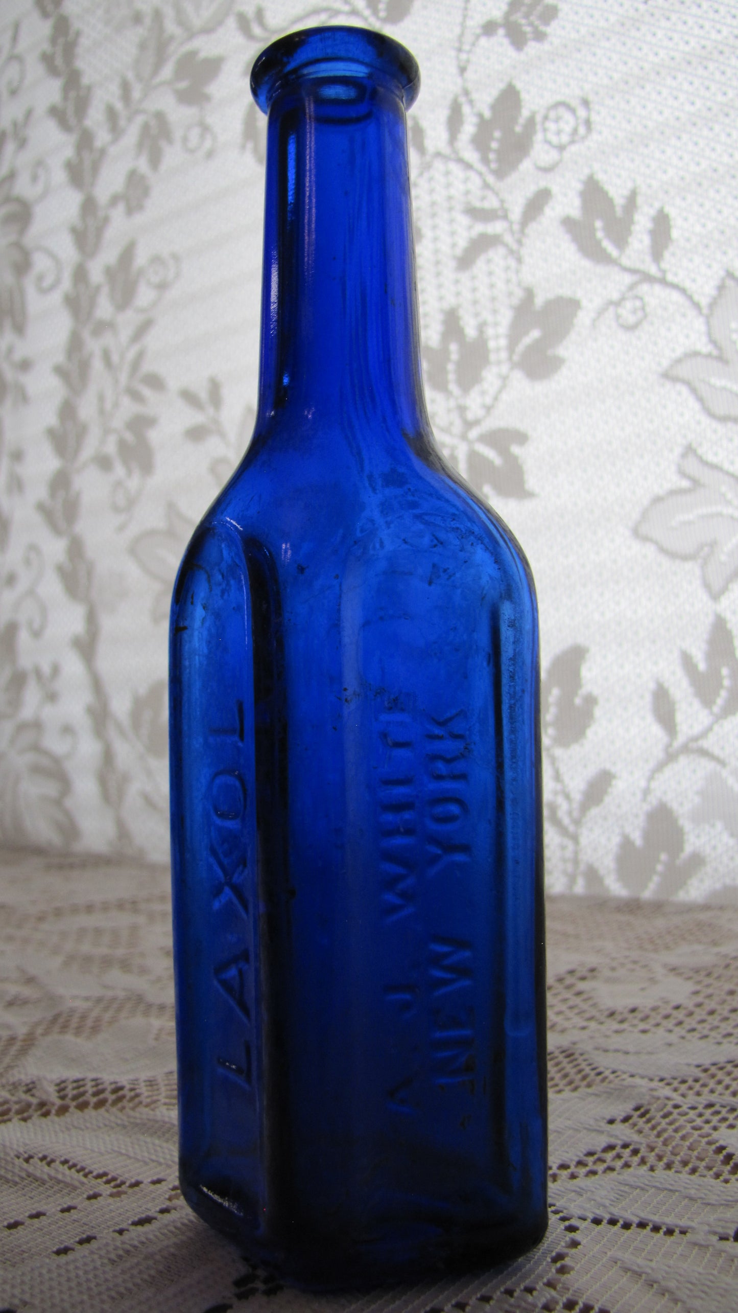 Antique;1890's 7" High Cobalt Blue Sunroom Decorator Glass Bottle, LAXOL, A.J. WHITE , NEW YORK , Used, Excellent Condition