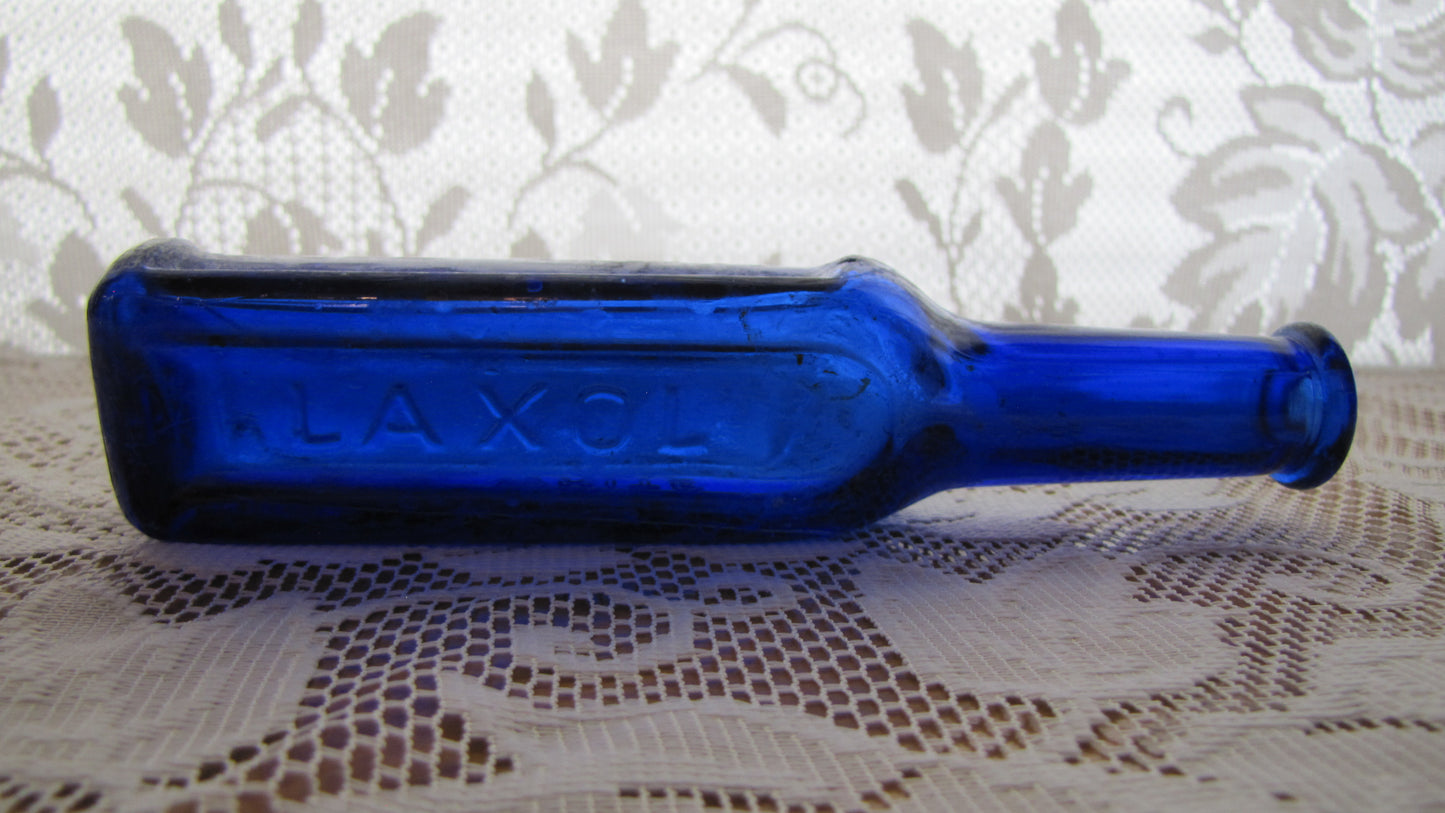 Antique;1890's 7" High Cobalt Blue Sunroom Decorator Glass Bottle, LAXOL, A.J. WHITE , NEW YORK , Used, Excellent Condition