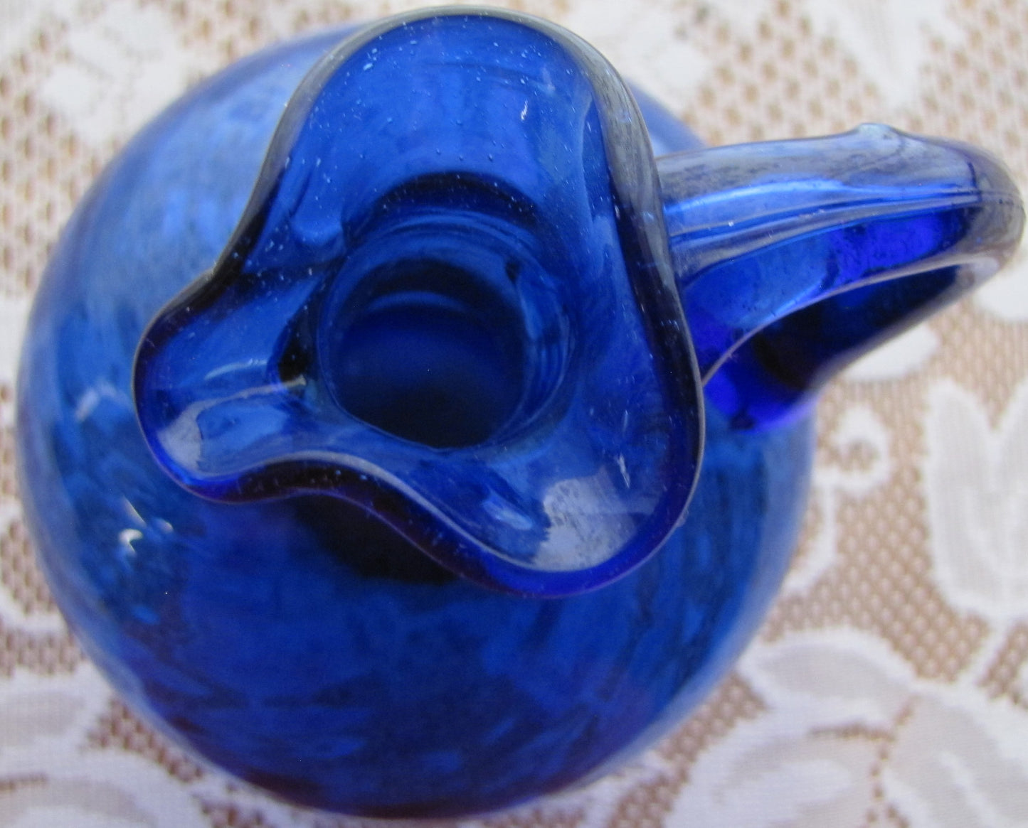 Antique; 8" Pilgrim Cobalt Blue Pitcher, Hand Spun, Swirl Design, Used, Excellent Condition