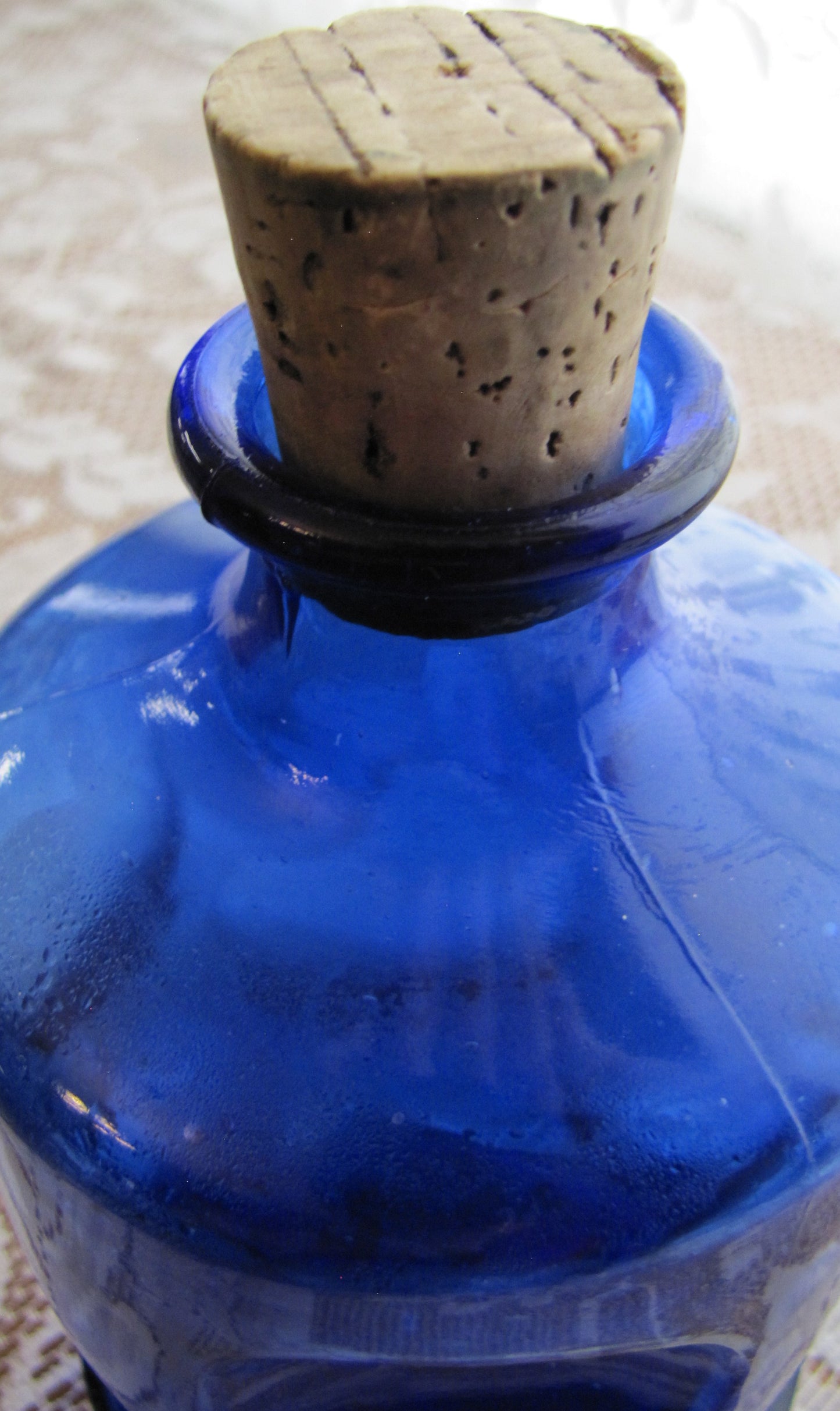 Vintage Thumbprint Bottle, in Cobalt Blue Glass with Cork 7"H x 3 7/8" W (Rare Find) Antique